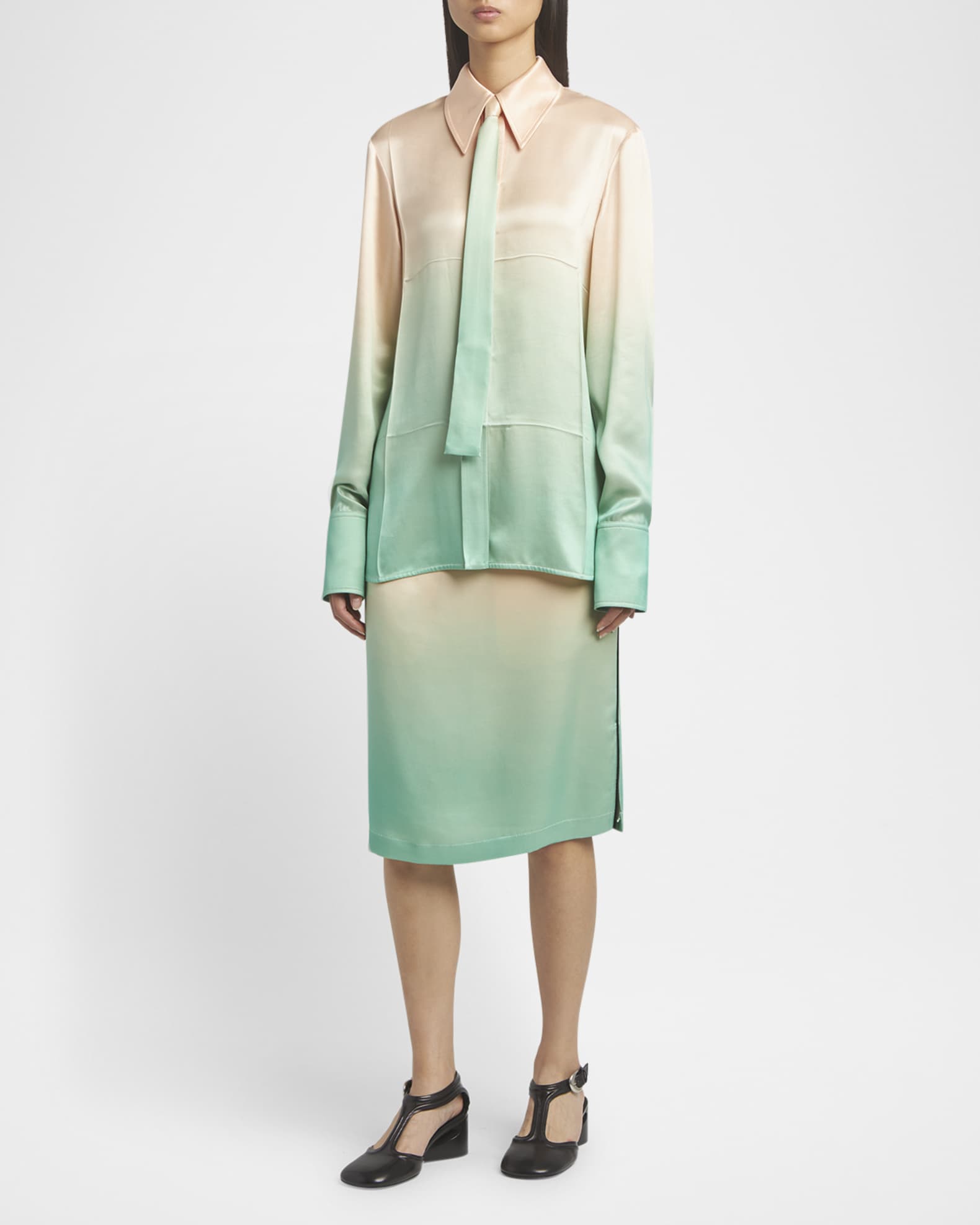 Ombre Satin Button-Down Shirt With Matching Tie 1