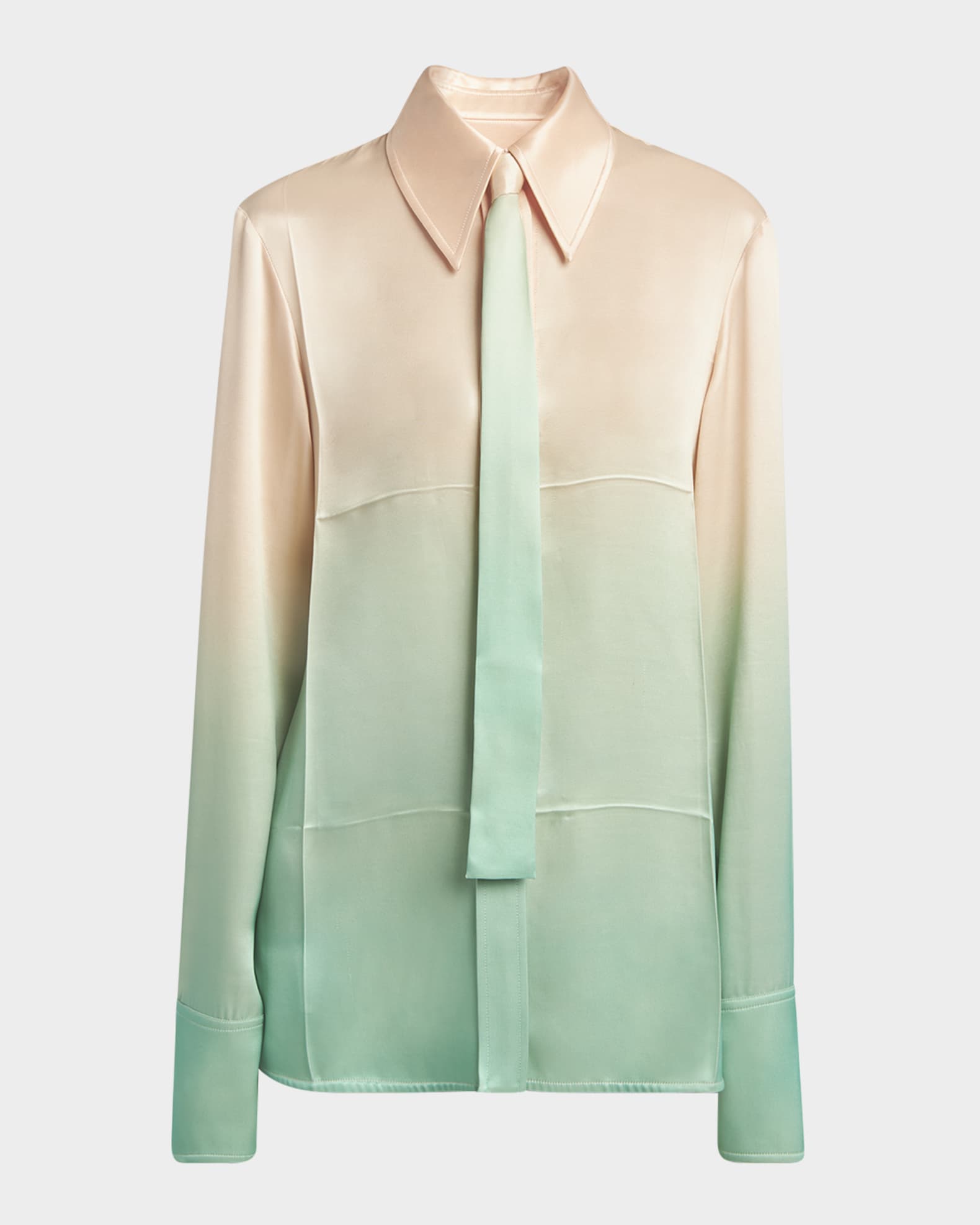Ombre Satin Button-Down Shirt With Matching Tie 0