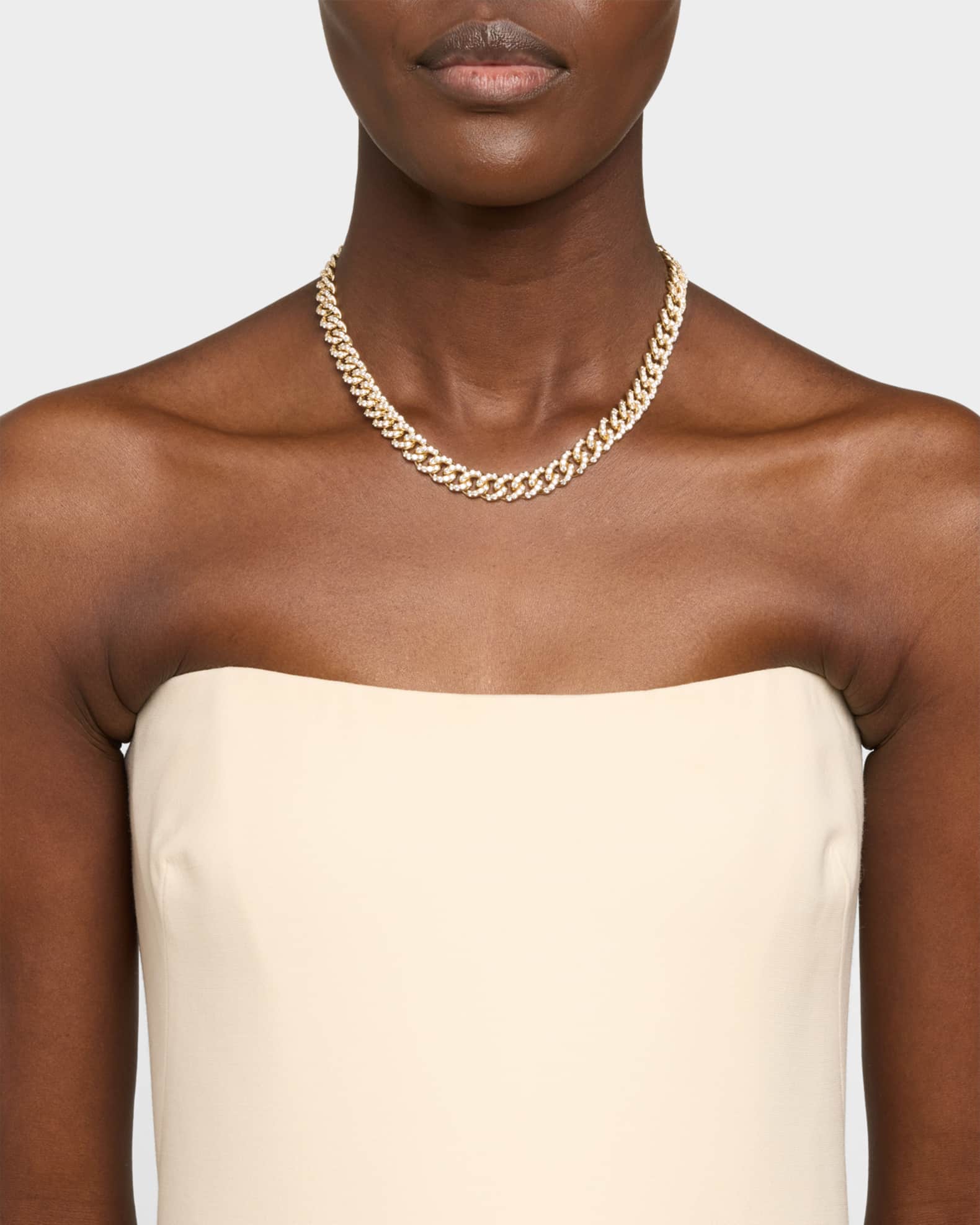 18K Yellow Gold Cuban Link Diamond Necklace, 16"L, 15.43 1