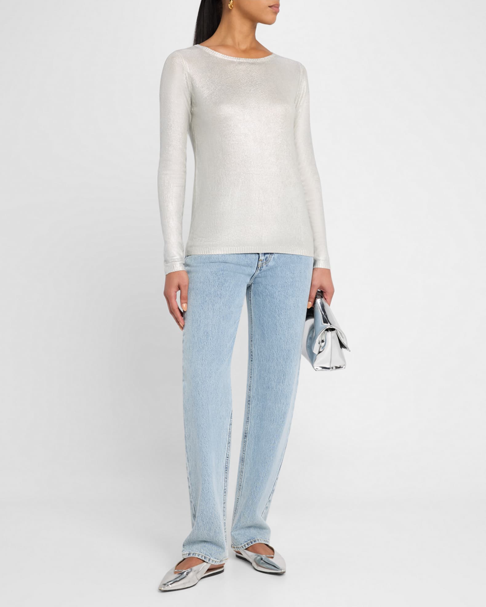 Majestic Filatures Scoop-Neck Metallic Silk Knit Pullover