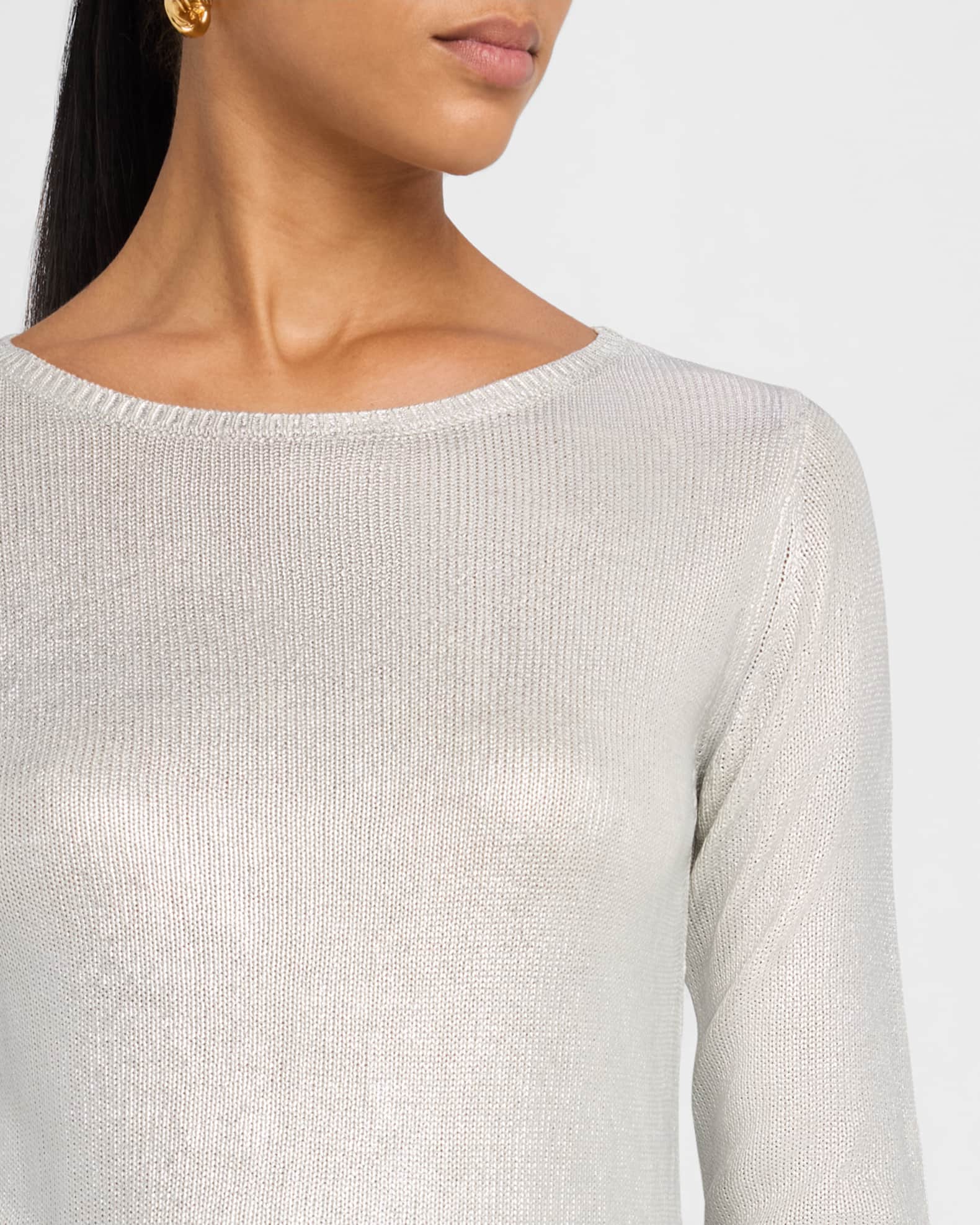 無料配達 Majestic Filatures Pullover Knit Silk Metallic Scoop-Neck トップス