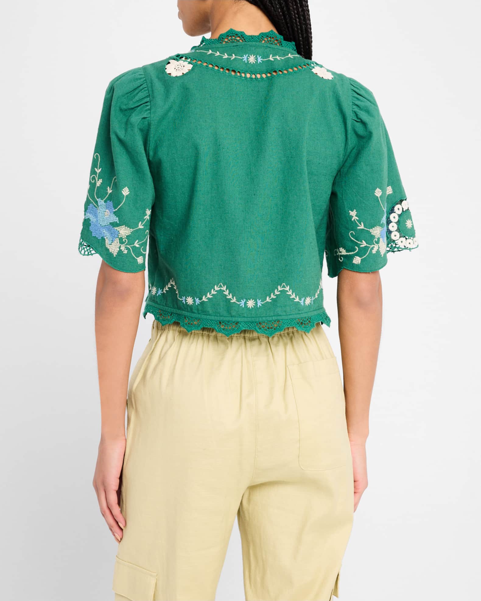 Vesna Embroidered Tie-Front Top