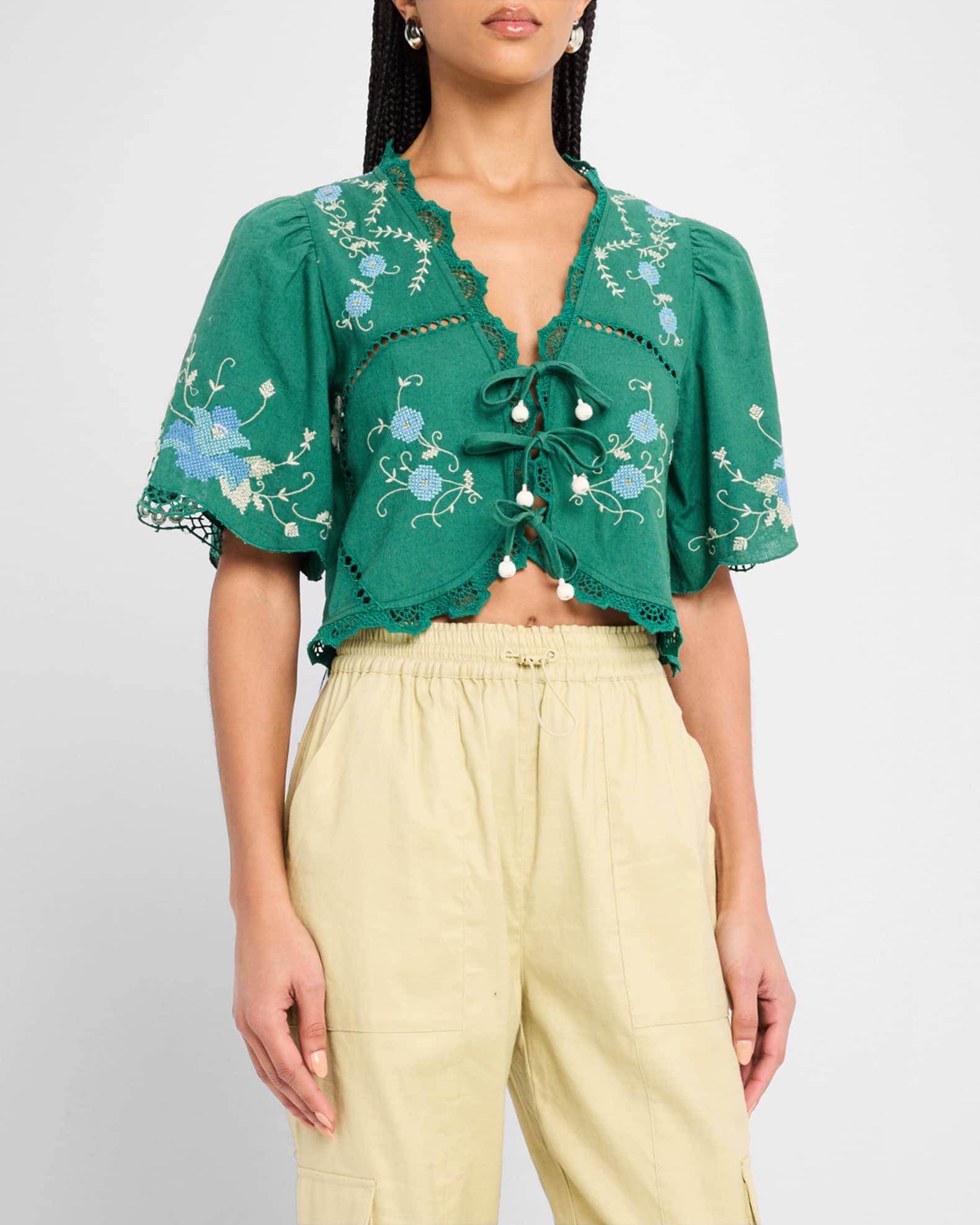 Vesna Embroidered Tie-Front Top