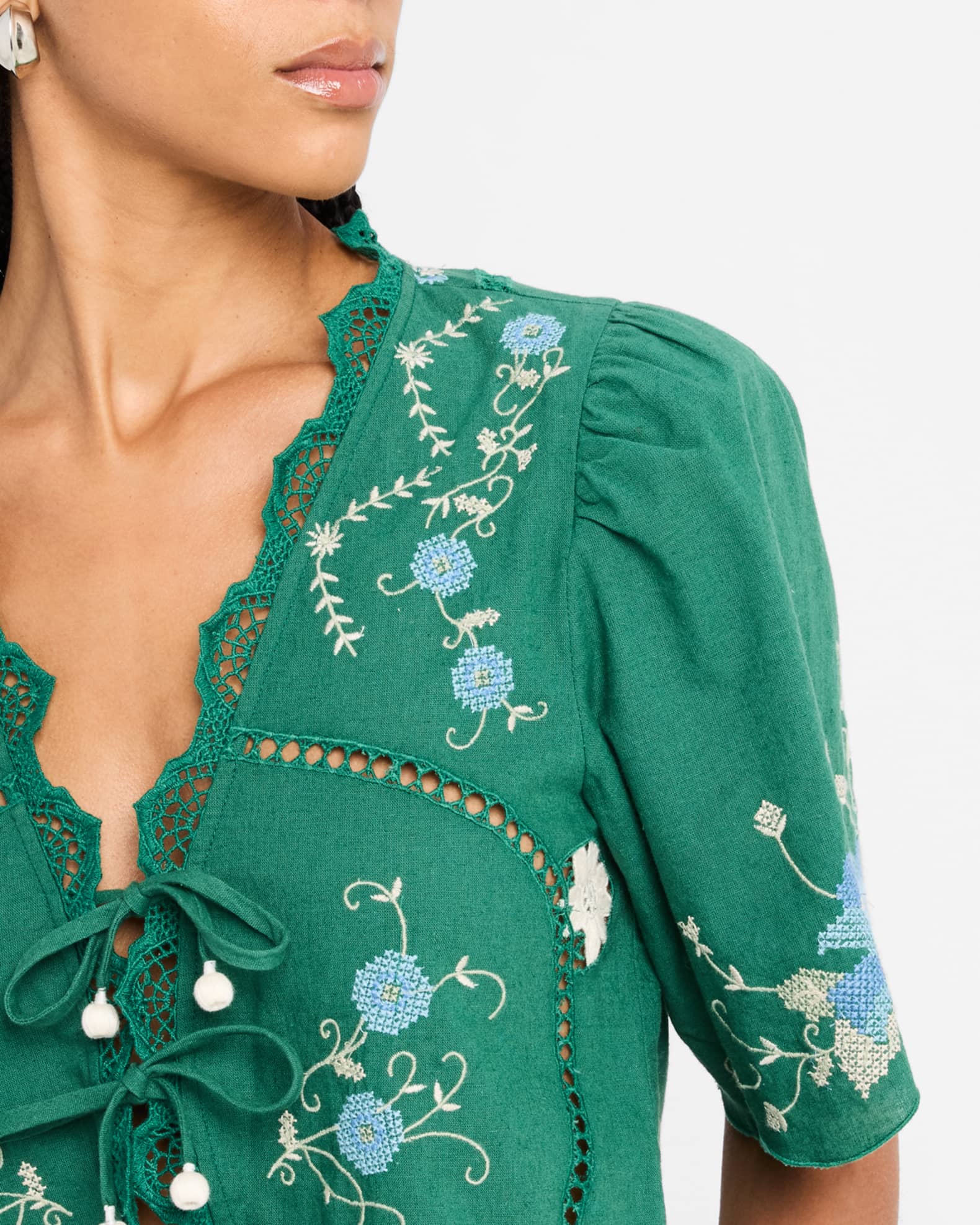Sea Vesna Embroidered Tie-Front Top | Neiman Marcus