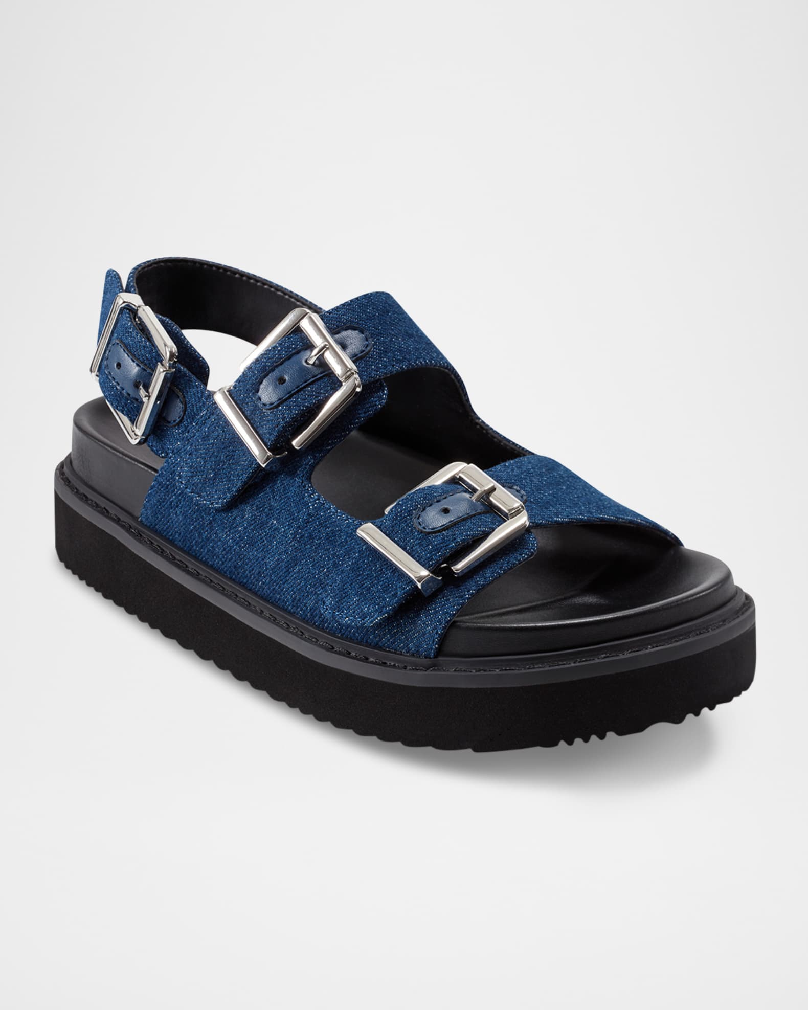 Agenda Denim Dual-Buckle Slingback Sandals 1
