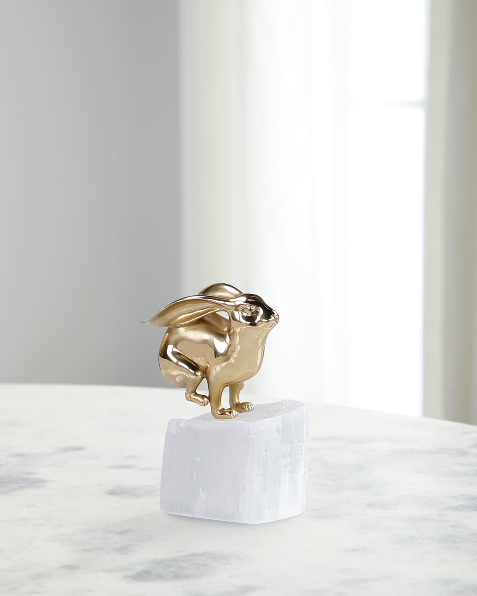 Brass Bunny Sculpture on Selenite 0