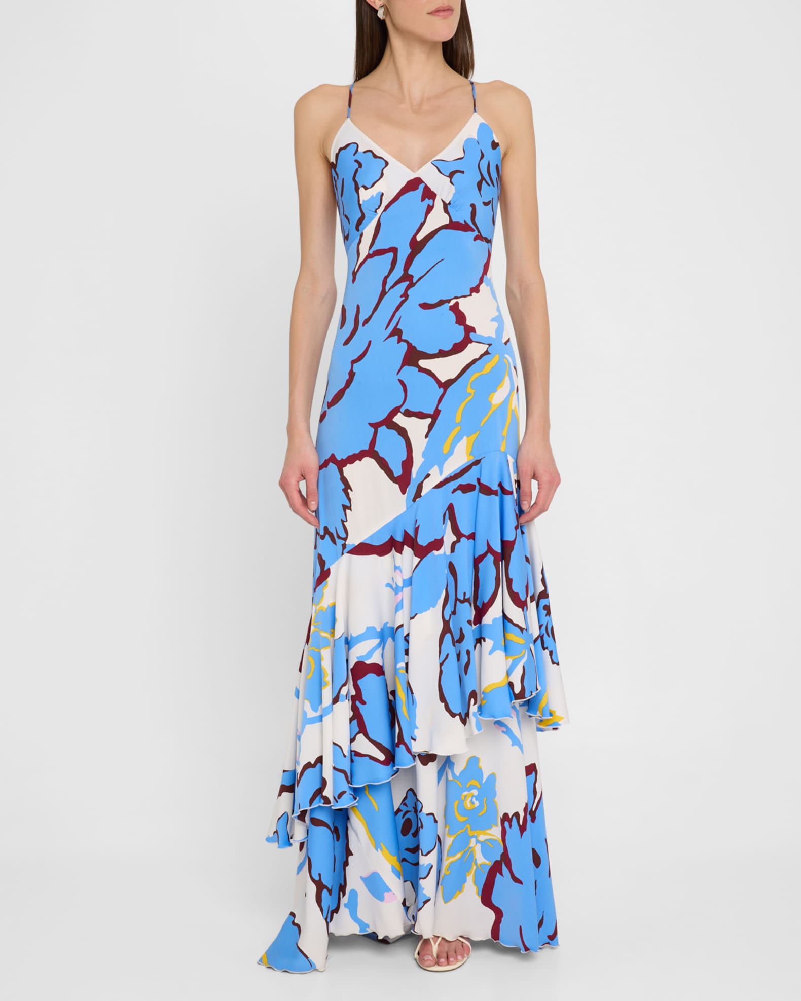 【数々のアワードを受賞】 von Diane Furstenberg Dress Maxi Ruffle Floral-Print Luisa ワンピース