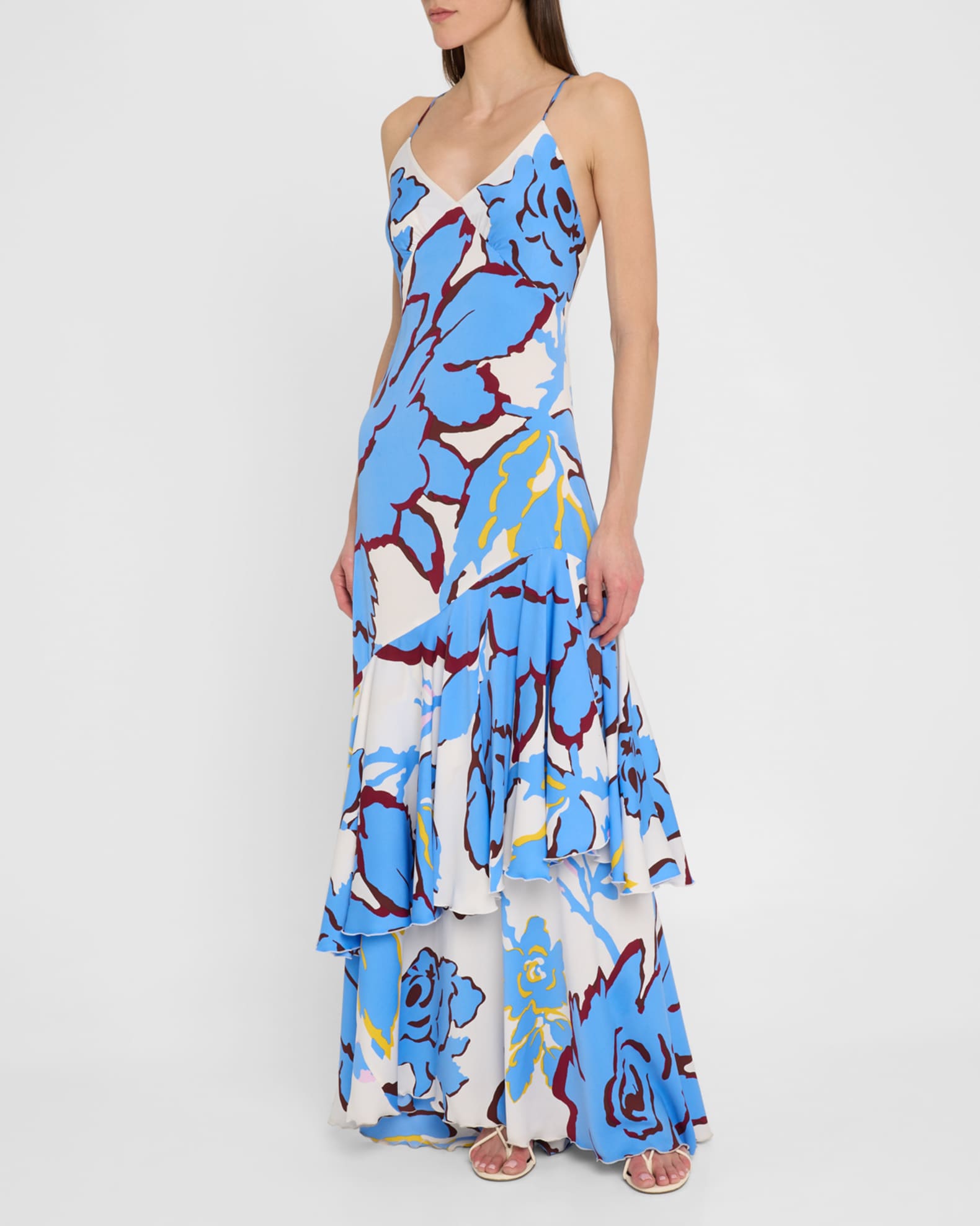 Luisa Floral-Print Ruffle Maxi Dress