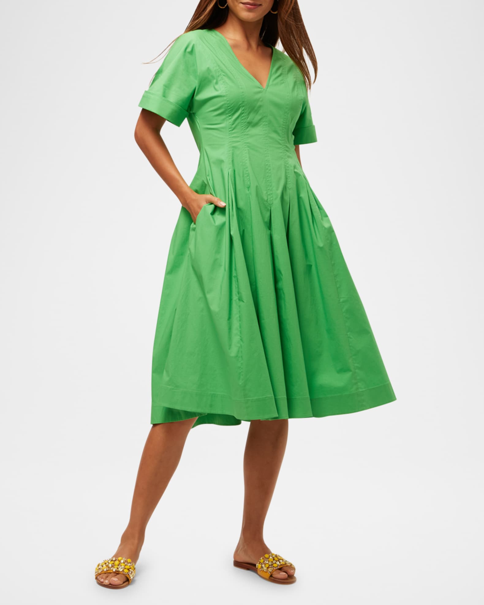 Ashe Pleated Topstitch A-Line Dress 1