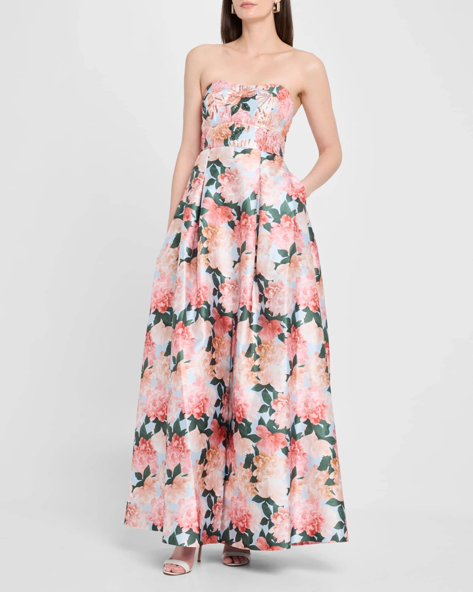 Giovanna Strapless Floral-Print Mikado Gown 1