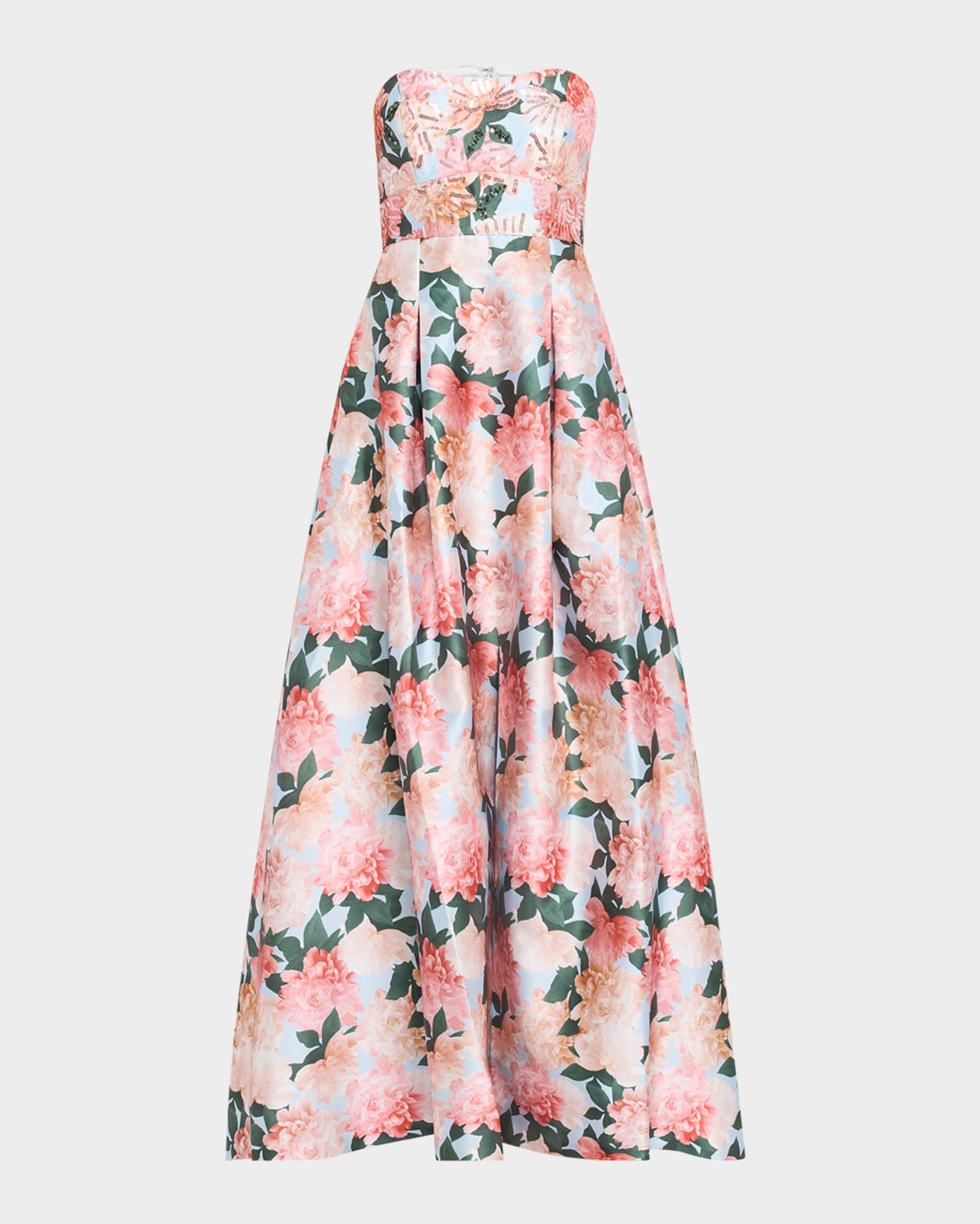 Giovanna Strapless Floral-Print Mikado Gown 0
