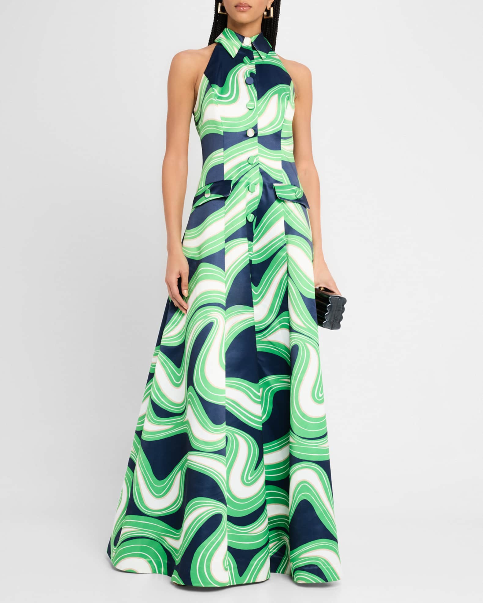 Official Swirl-Print Satin Halter Gown 1