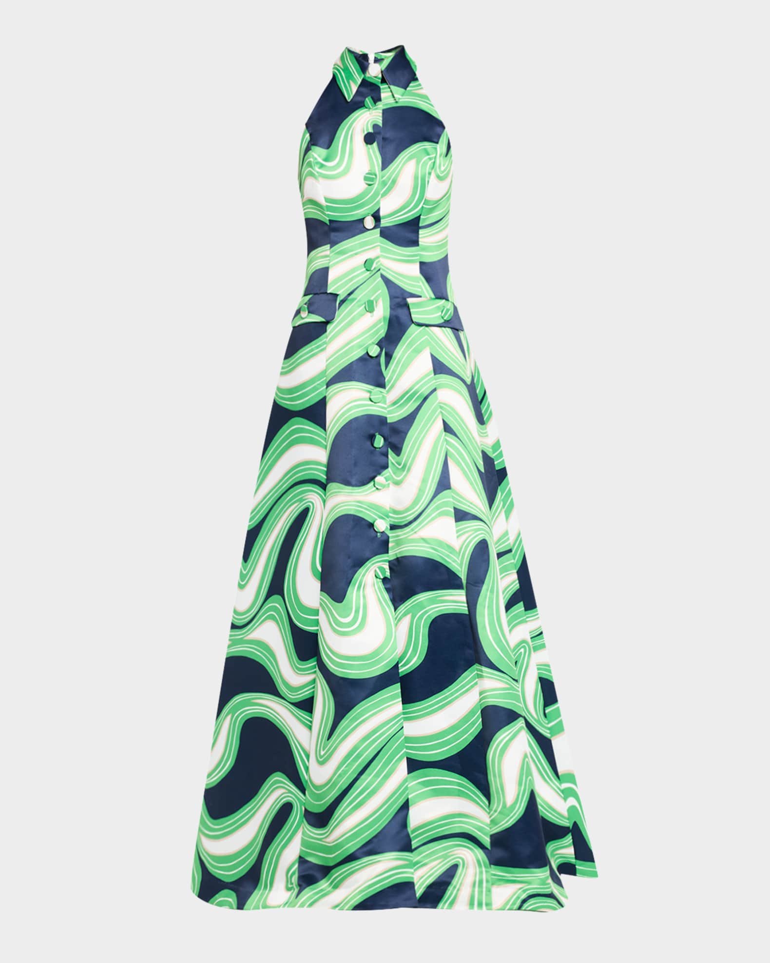 Official Swirl-Print Satin Halter Gown 0