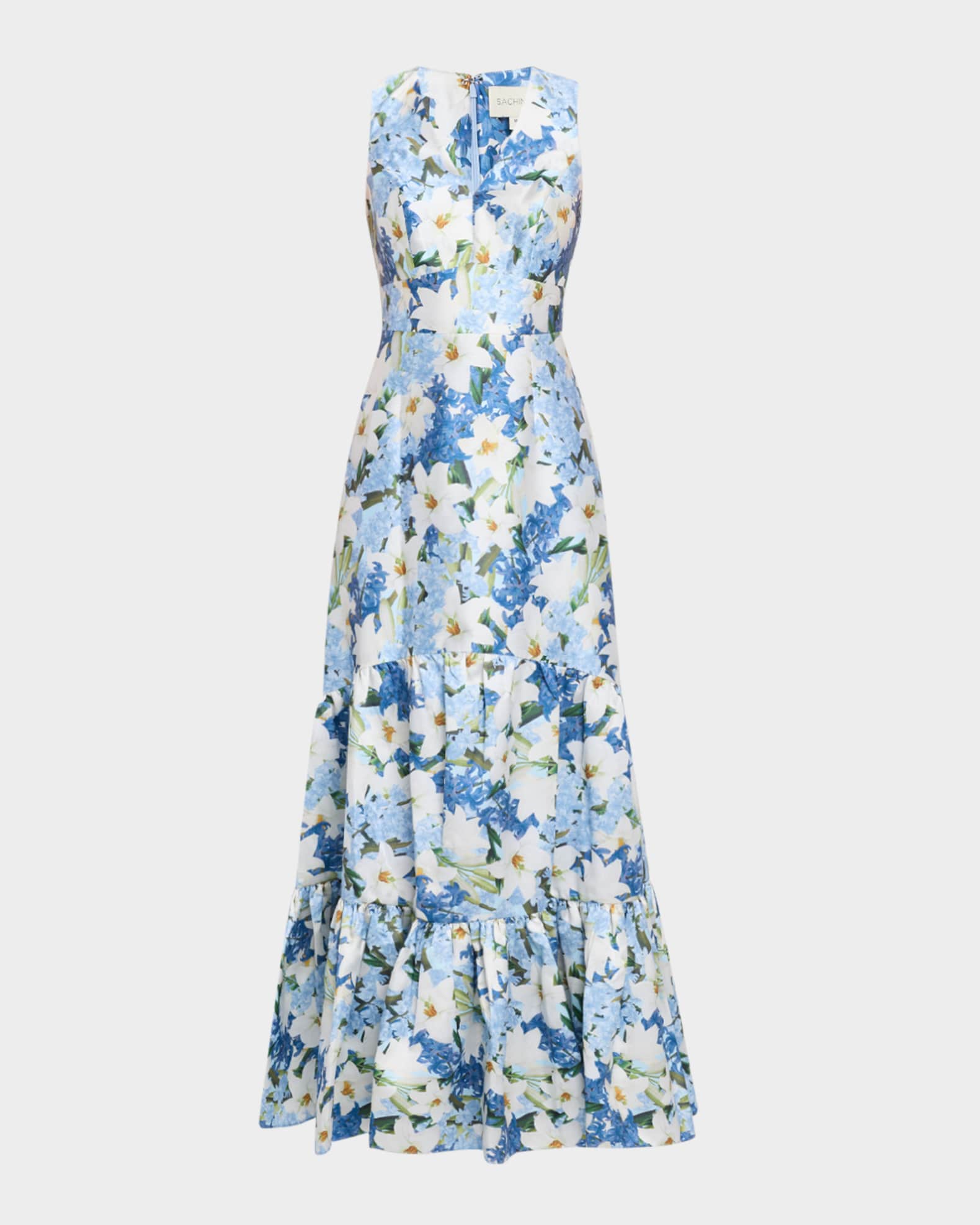 Rori Tiered Floral-Print Mikado Gown 0