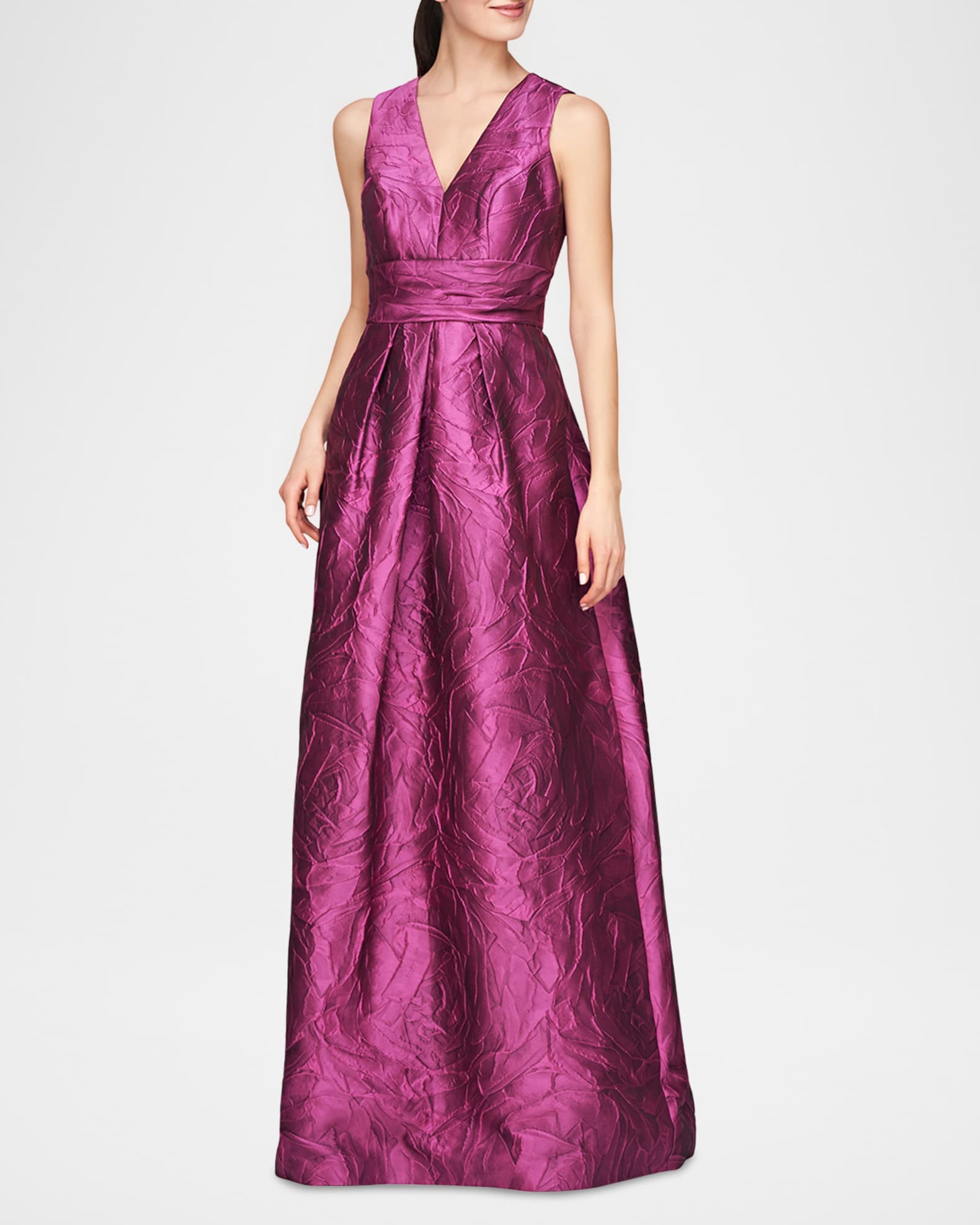 Mariah V-Neck Sleeveless Jacquard A-Line Gown