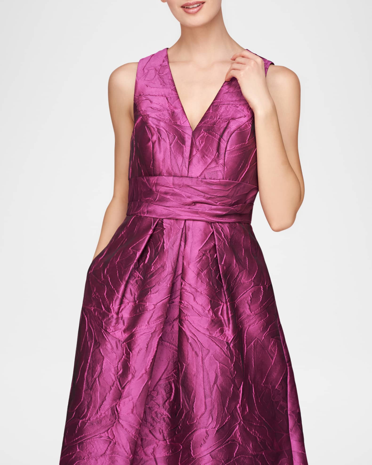 Mariah V-Neck Sleeveless Jacquard A-Line Gown