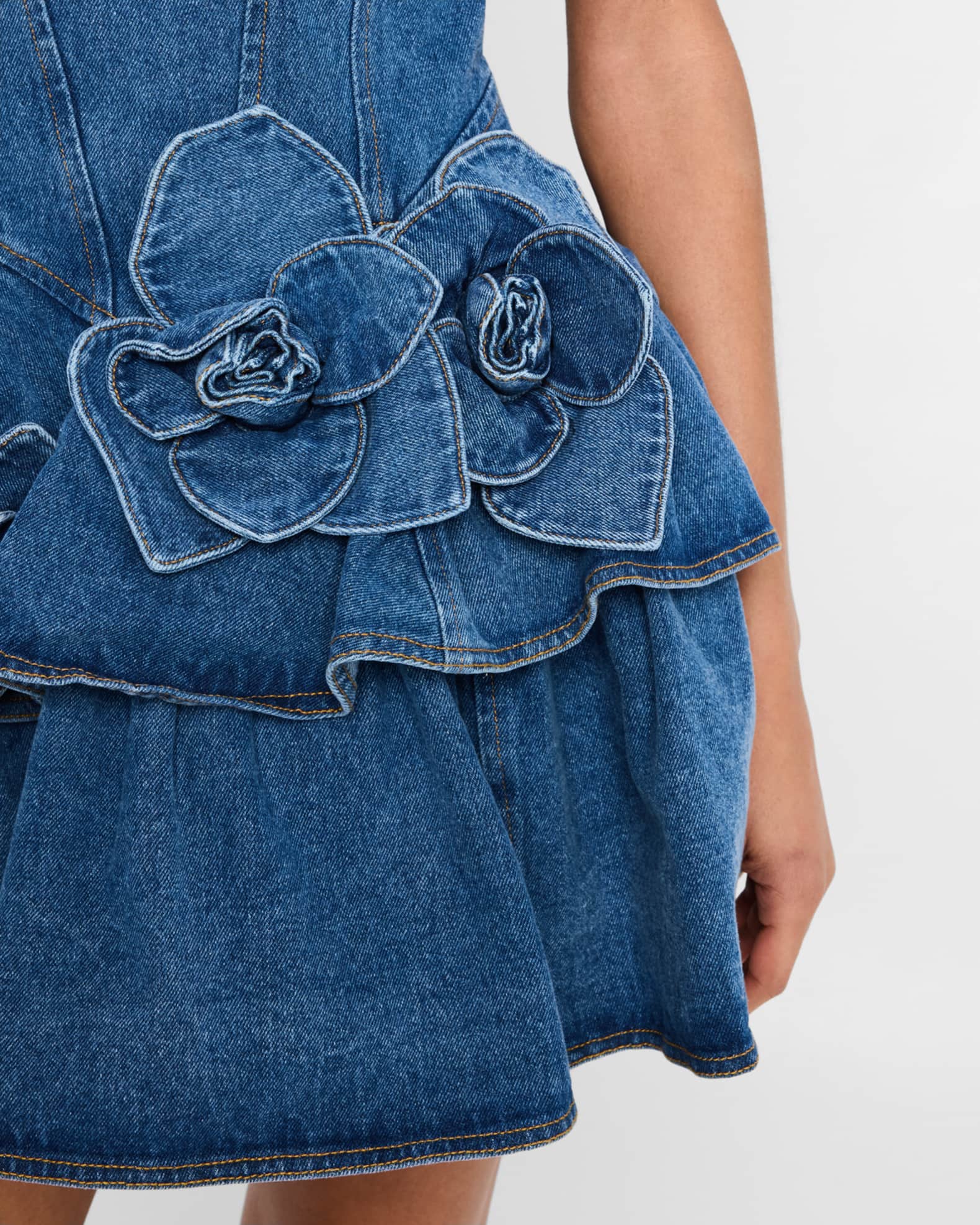 AKNVAS Devyn Denim Ruffle Mini Dress | Neiman Marcus AKNVAS Devyn Denim Ruffle Mini Dress | Neiman Marcus