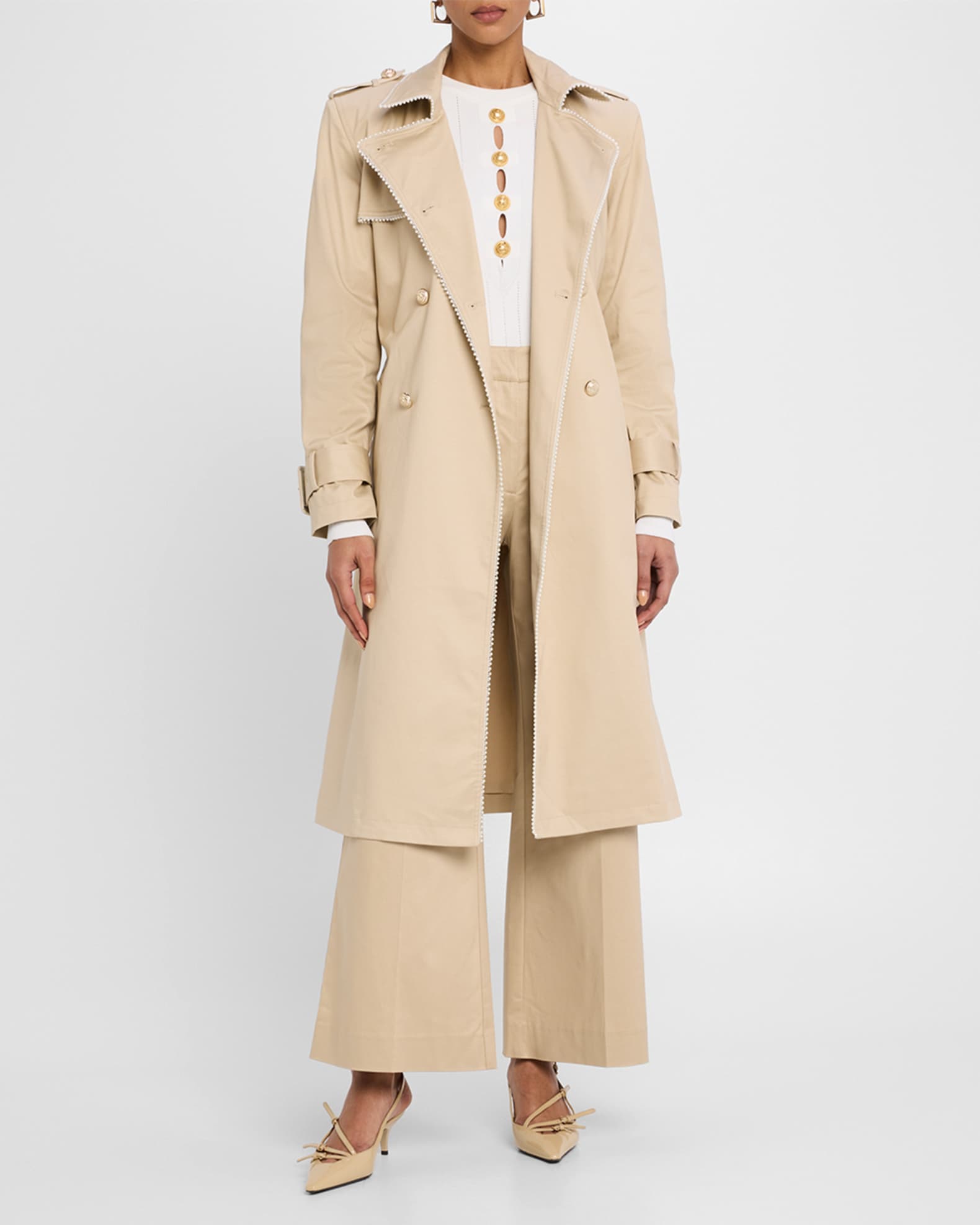 Vanna Pearl-Trim Trench Coat 1