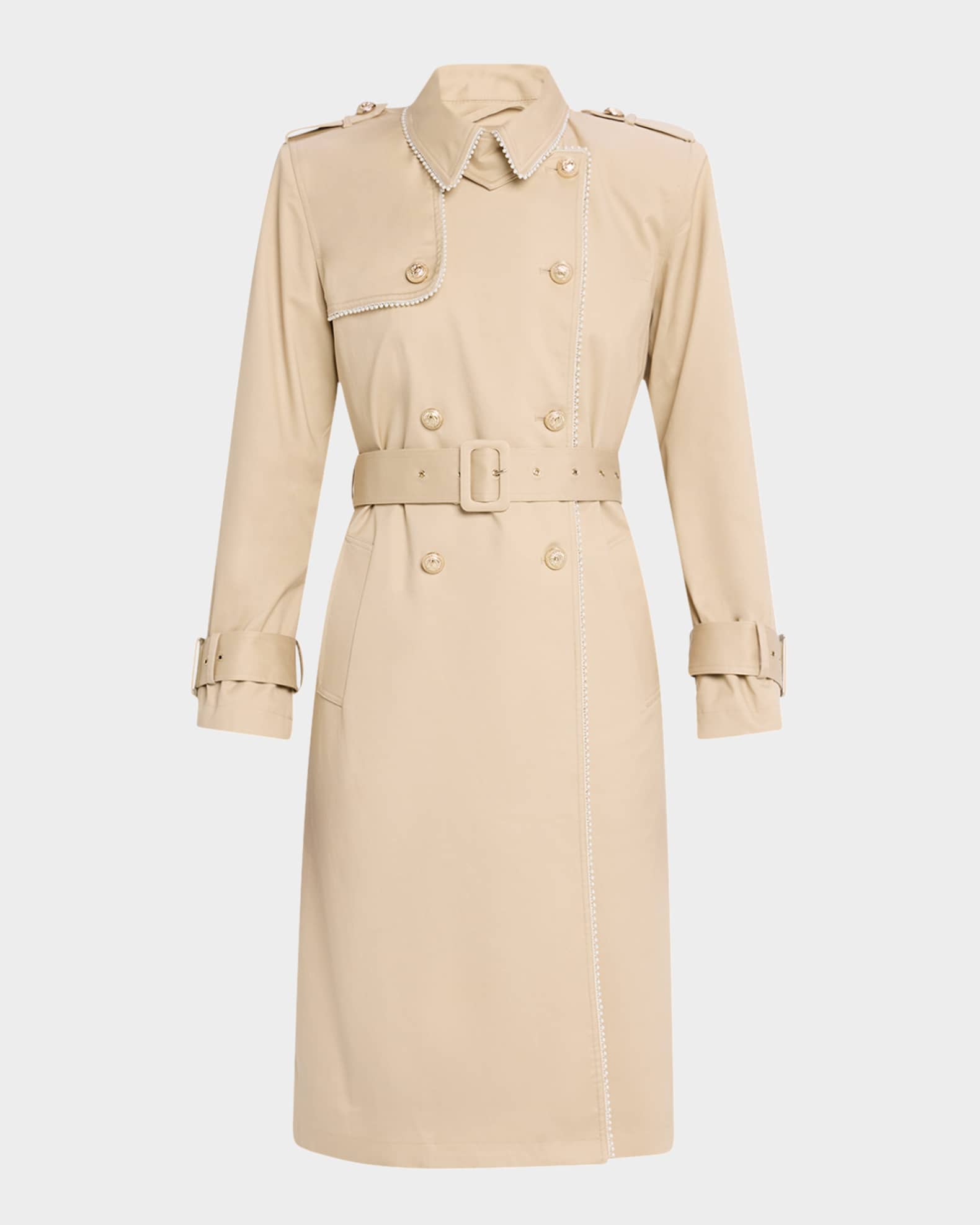 Vanna Pearl-Trim Trench Coat 0