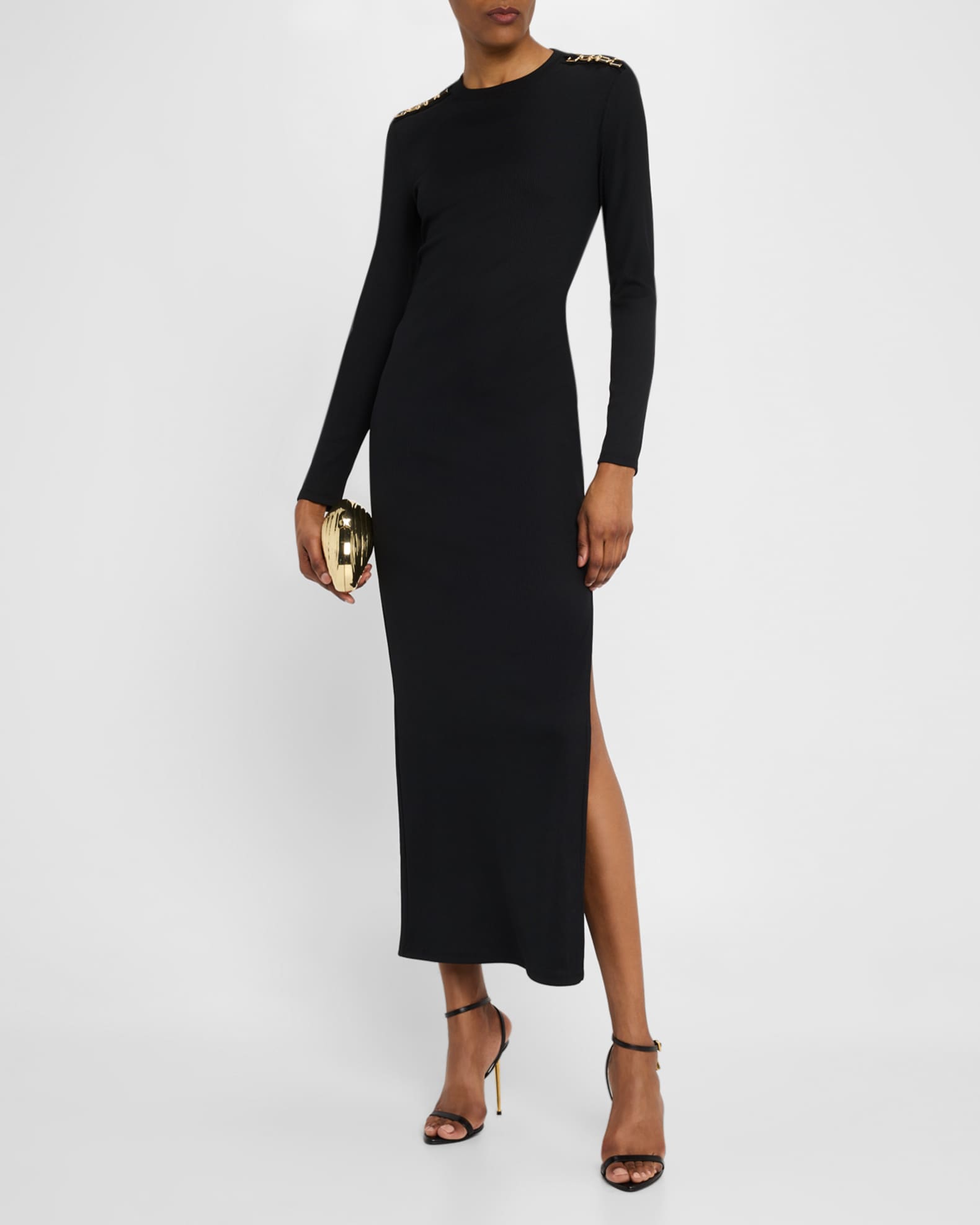 Elizabella Long-Sleeve Chain Maxi Dress 1