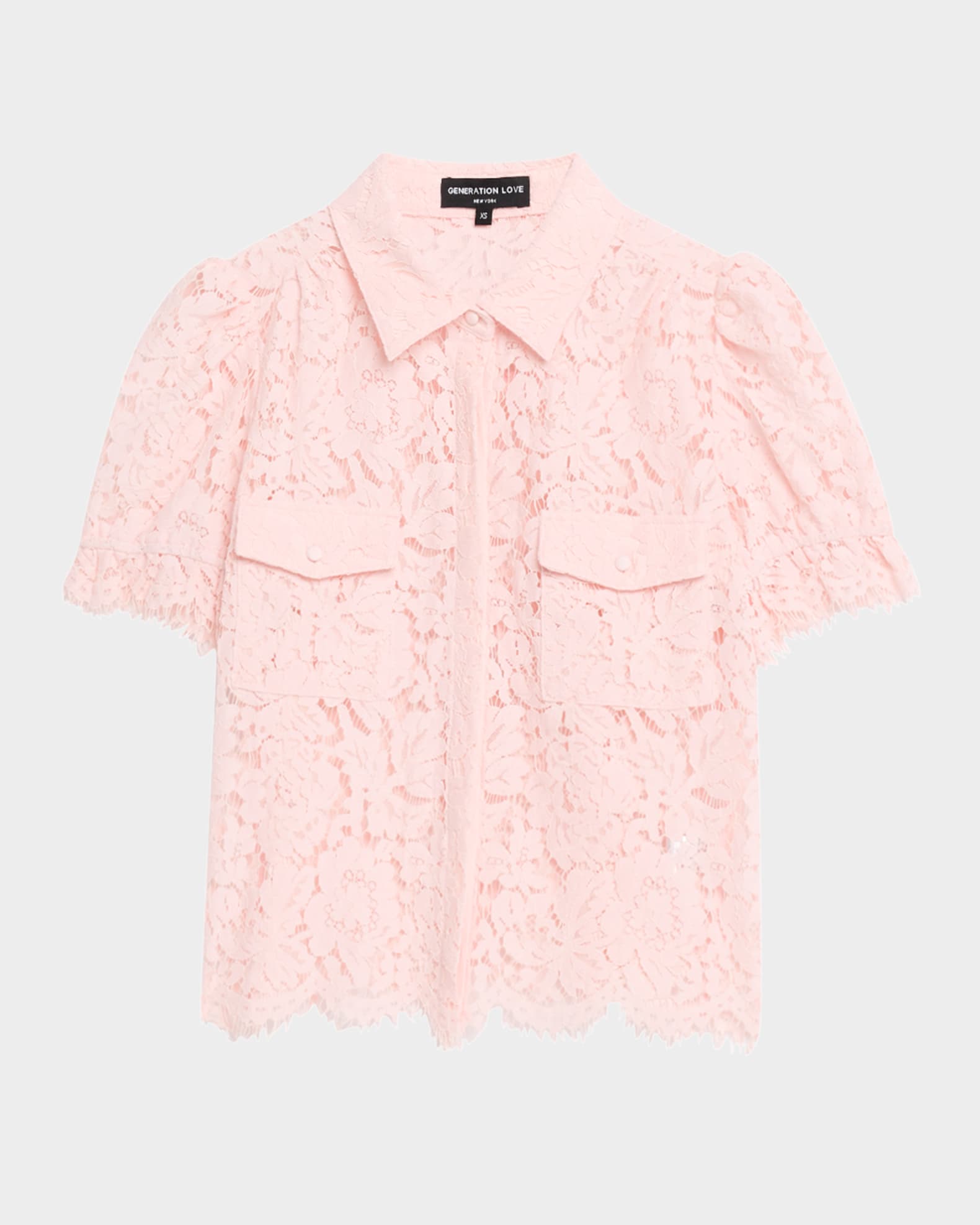 Mina Lace Puff-Sleeve Shirt 0