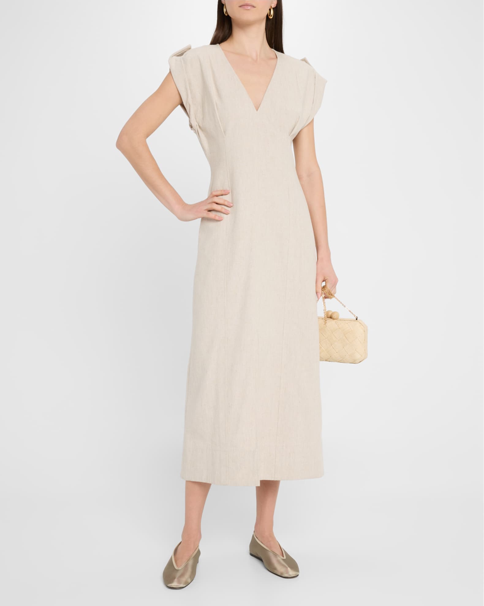 Cap-Sleeve Flax Linen Maxi Dress 1