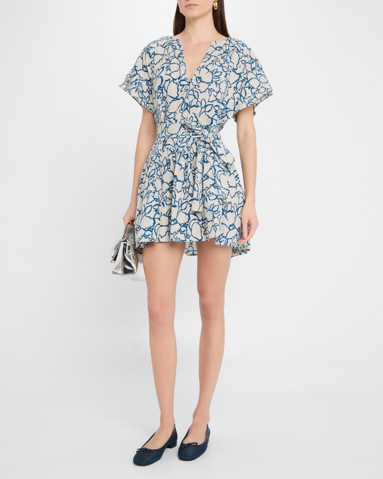 Morgan Floral-Print Linen Mini Dress 1
