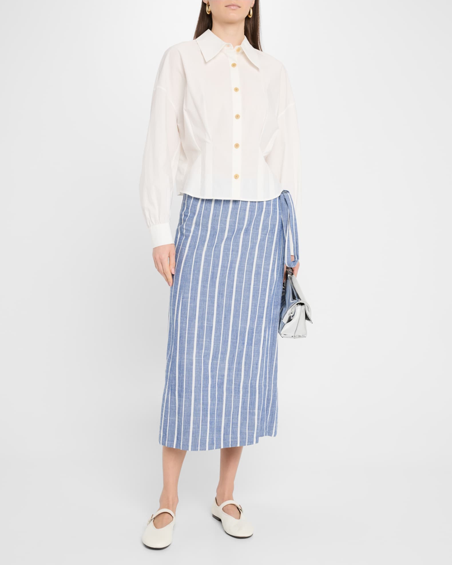 De Vera Striped Cotton Chambray Wrap Skirt 1