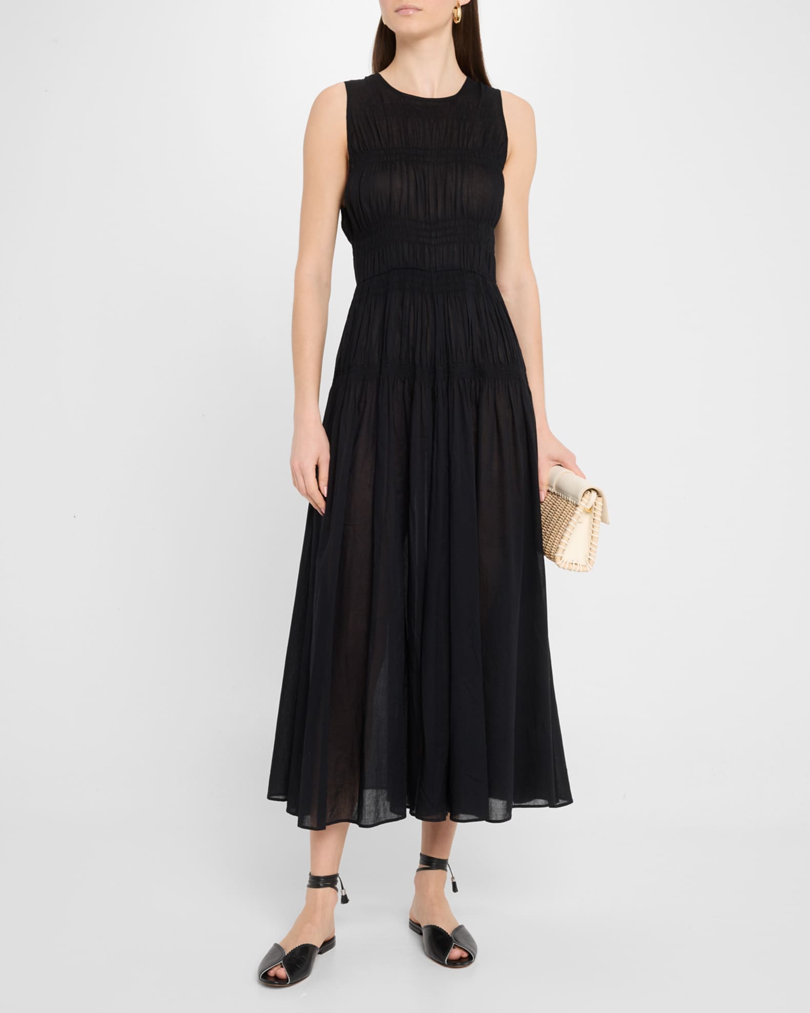 Fabiana Shirred Organic Cotton Voile Maxi Dress 1