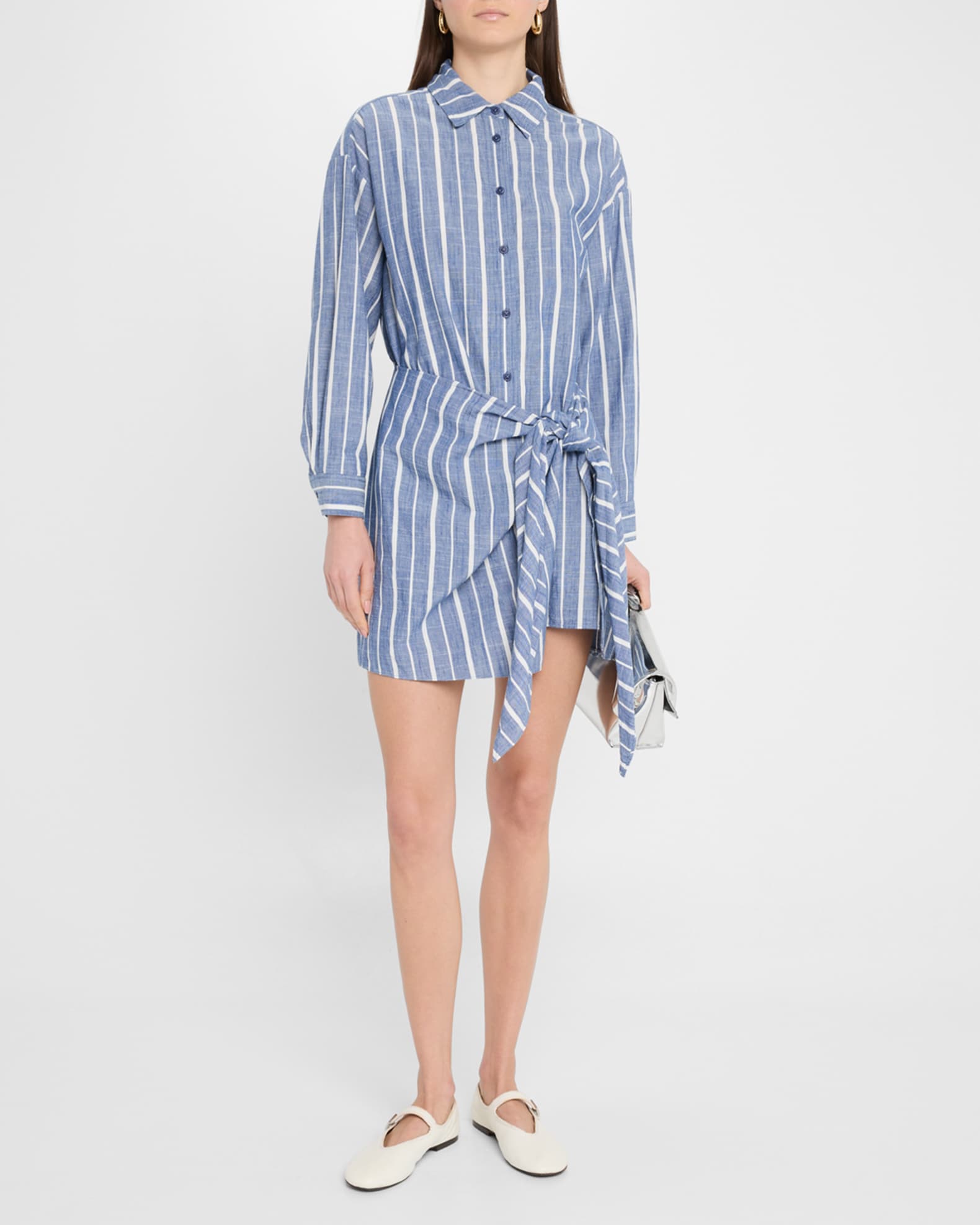 Alessandra Striped Chambray Mini Shirtdress 1