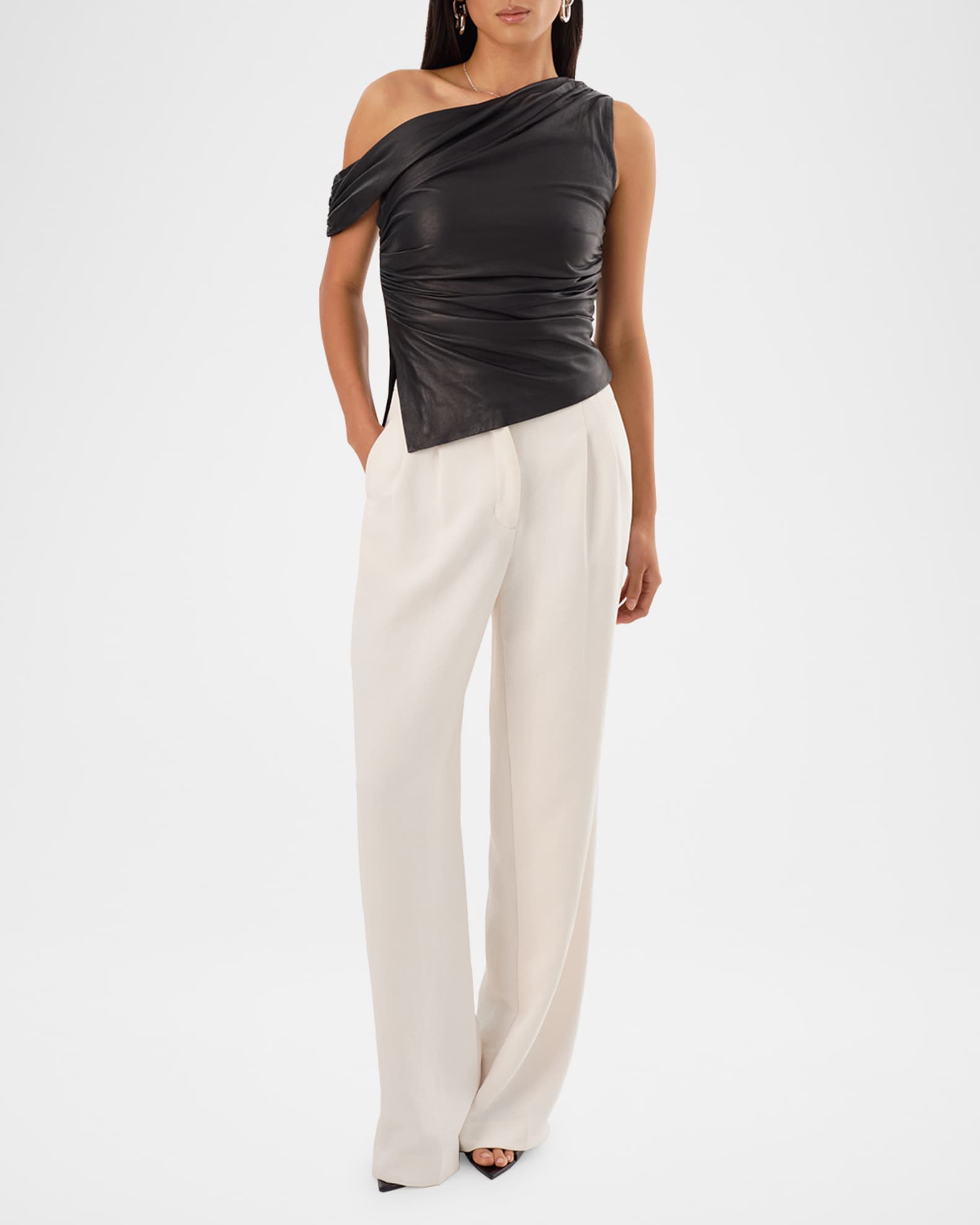 Sanne Asymmetric Gathered Leather Top 1