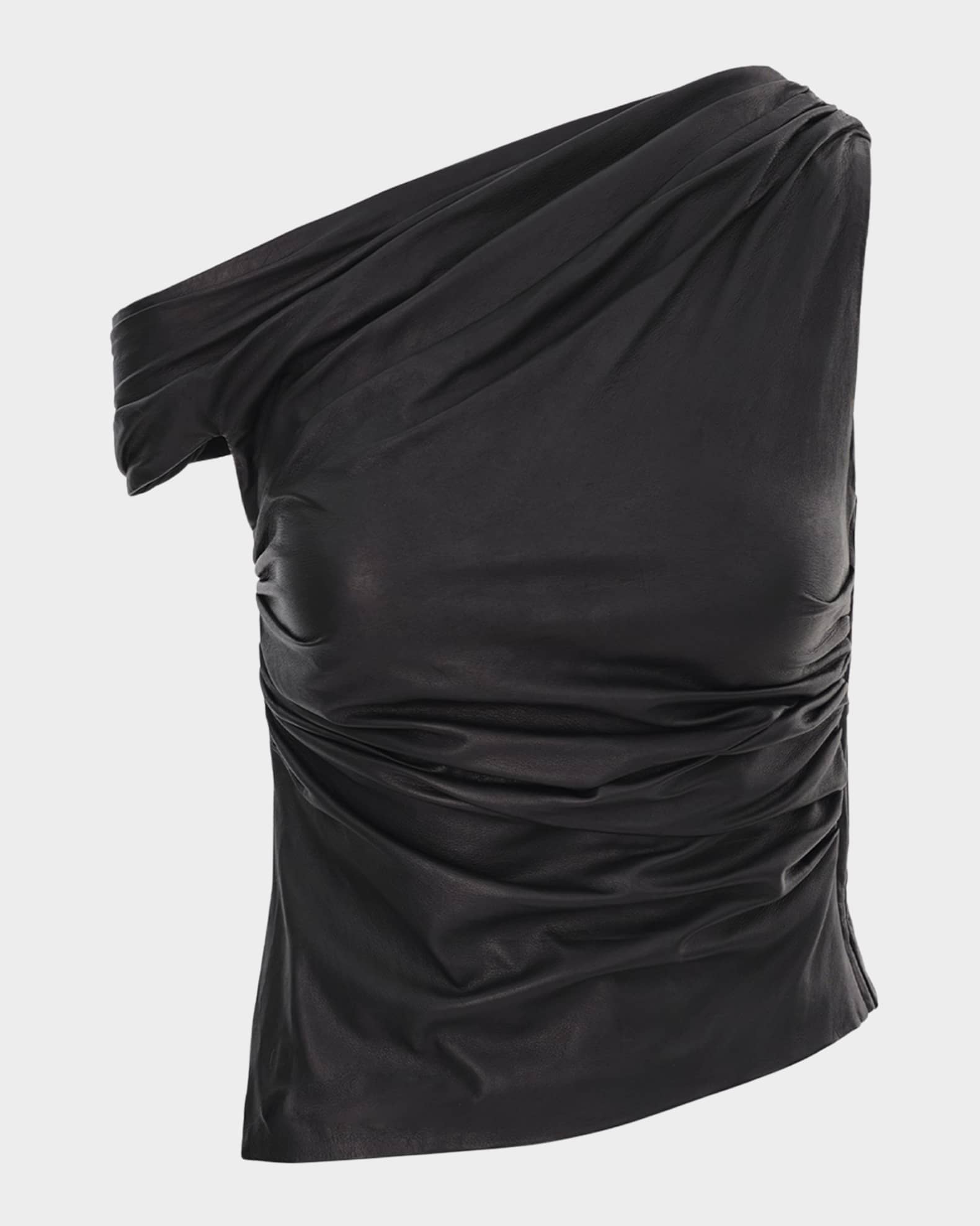 Sanne Asymmetric Gathered Leather Top 0