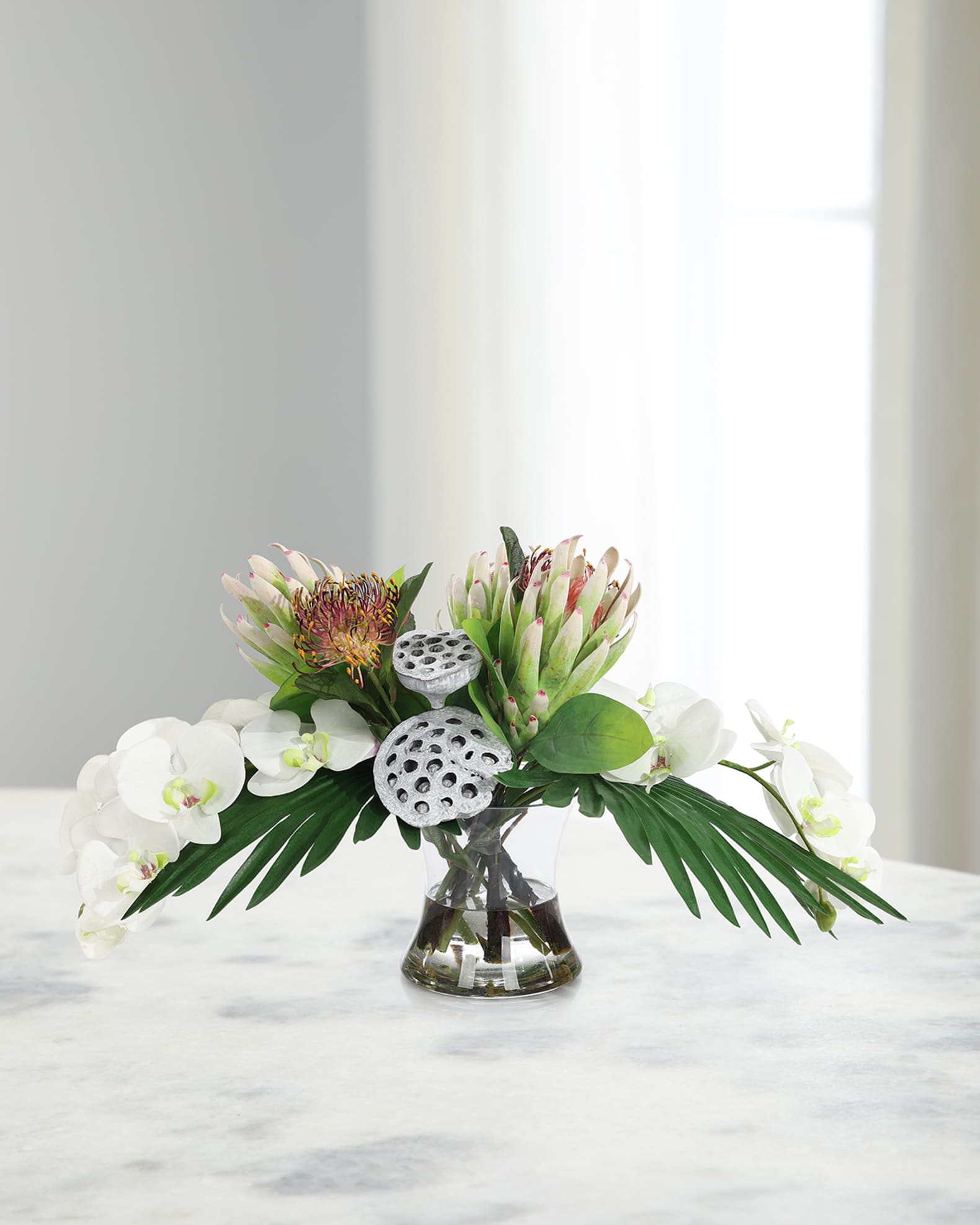 Tropical Queen 28" Faux Floral Arrangement in Glass Vase 0