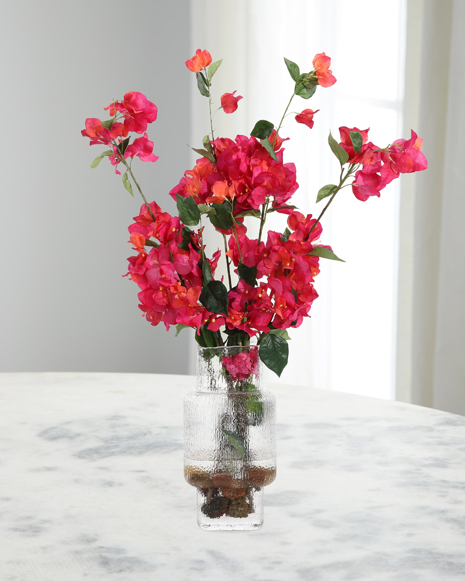 Waterfall Bougainvilla 33" Faux Floral Arrangement in Glass Vase 0