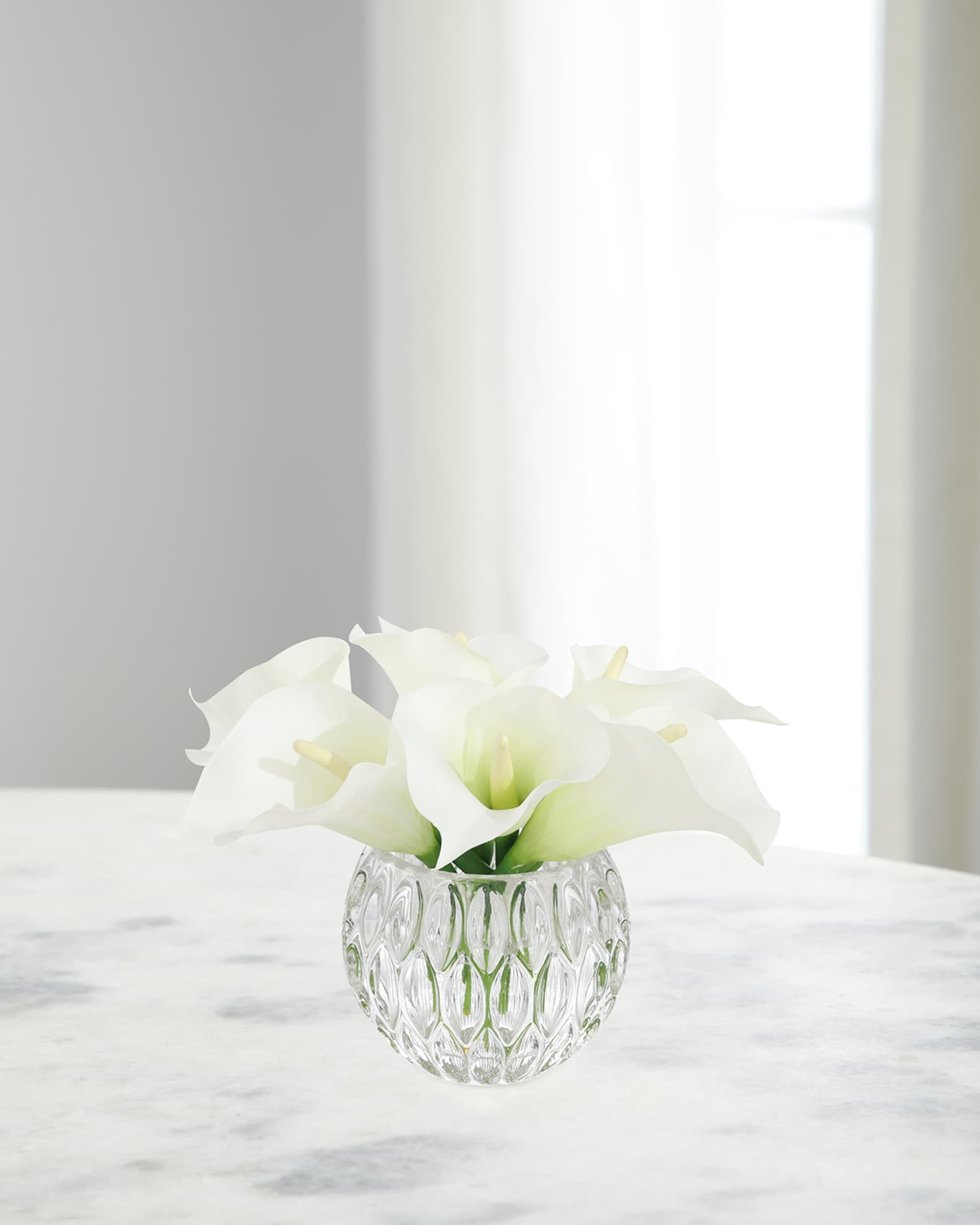 Elegant Calla 13" Faux Floral Arrangement in Glass Bowl 0