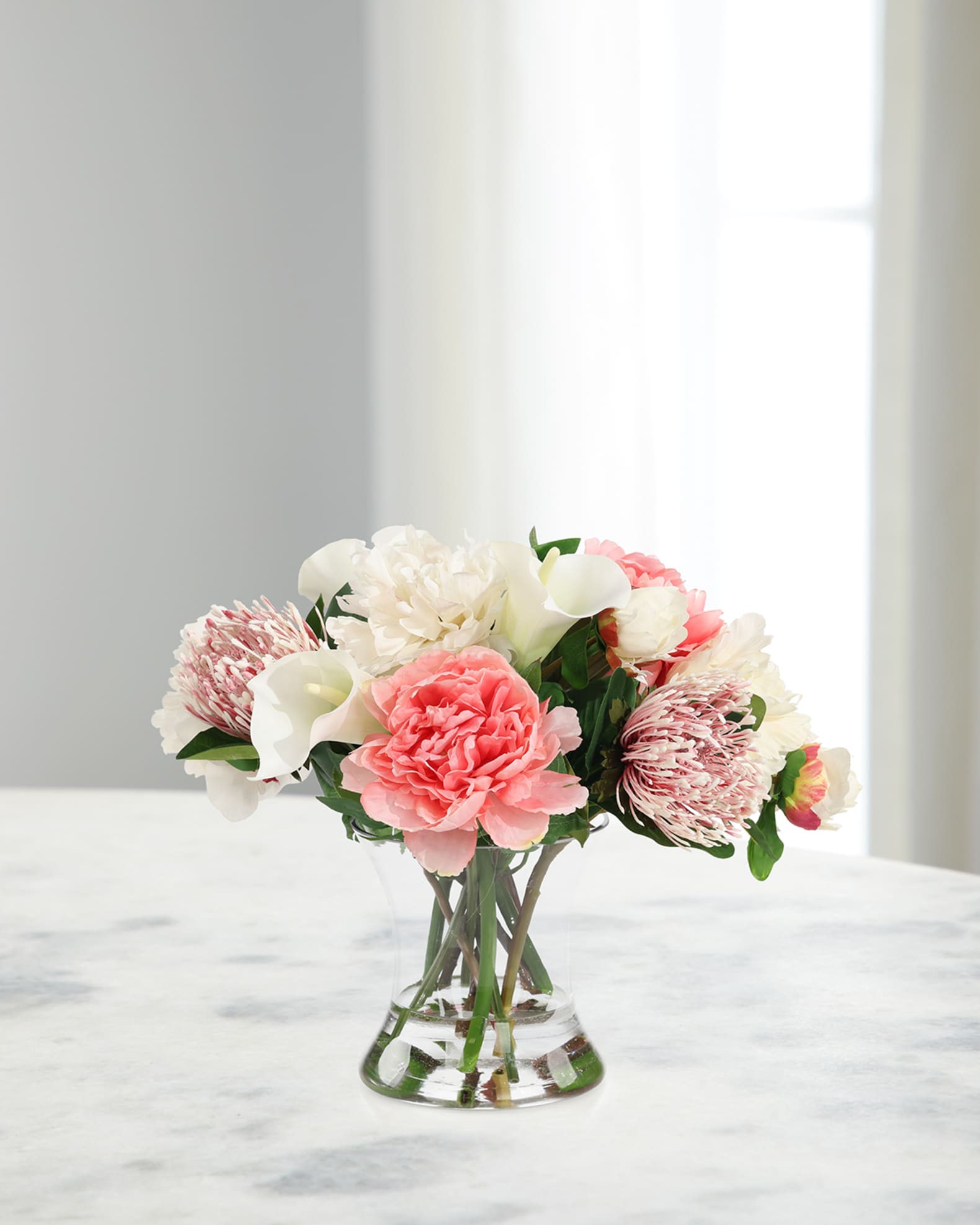 Pastel Protea 16" Faux Floral Arrangement in Glass Vase 0