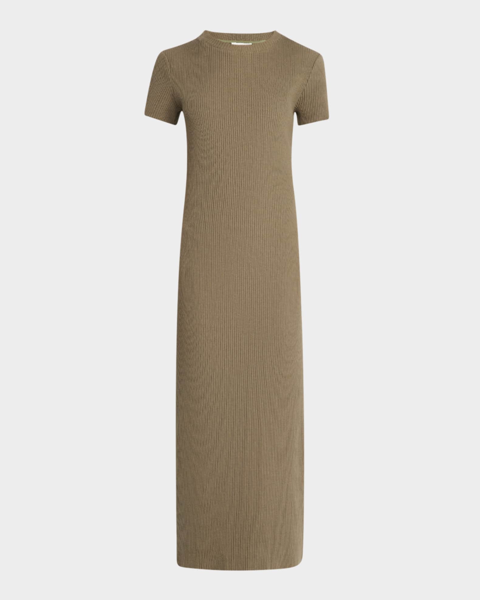 Short-Sleeve Ribbed Midi Dress 0
