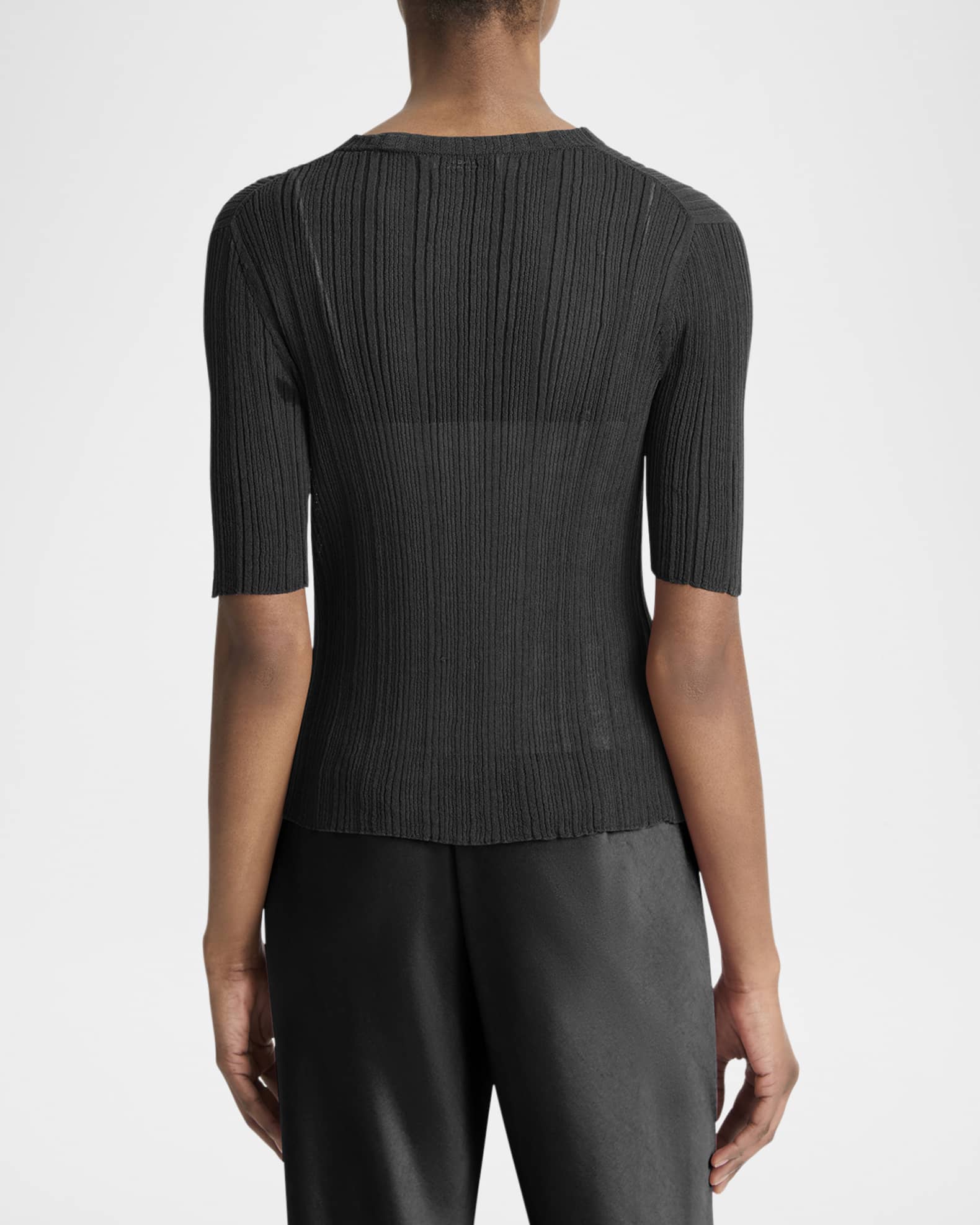 Double-Layered Ribbed Elbow-Sleeve Top  1