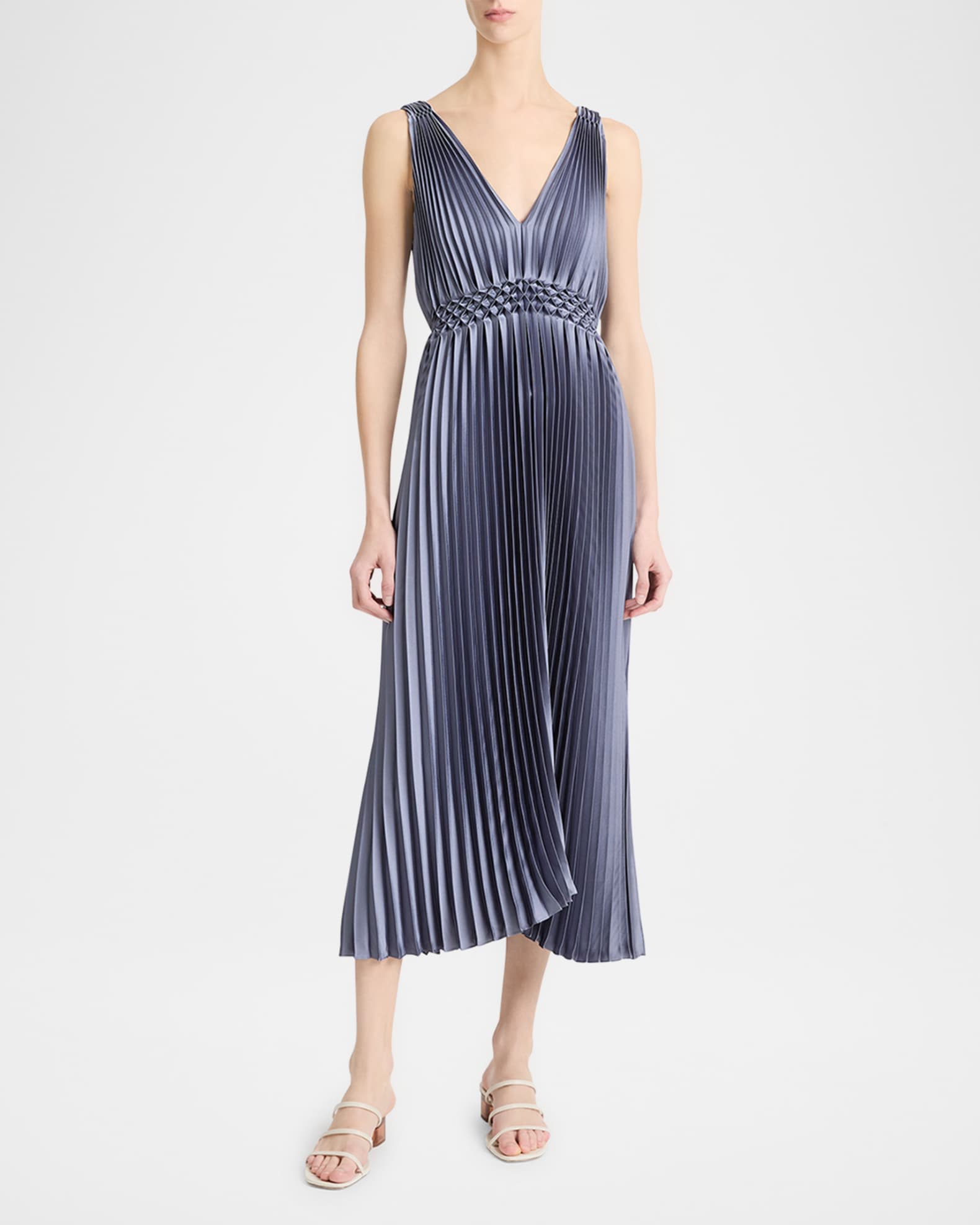 Pleated Hand-Smocked Midi Dress 1