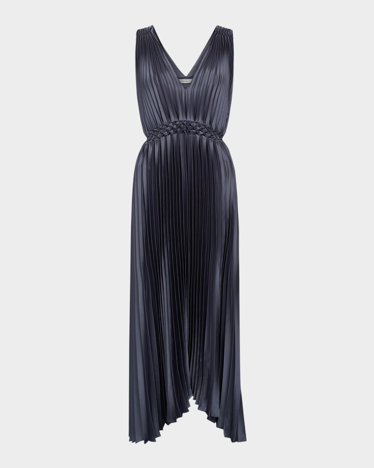 Pleated Hand-Smocked Midi Dress 0