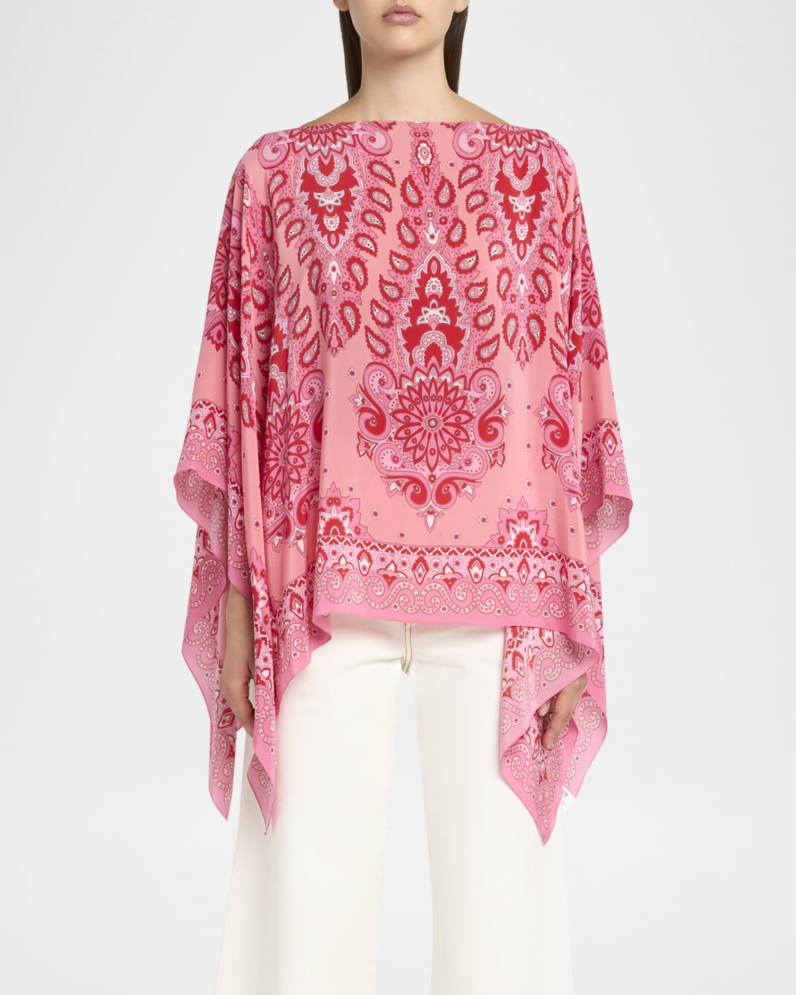 Pink Paisley Silk Poncho 1