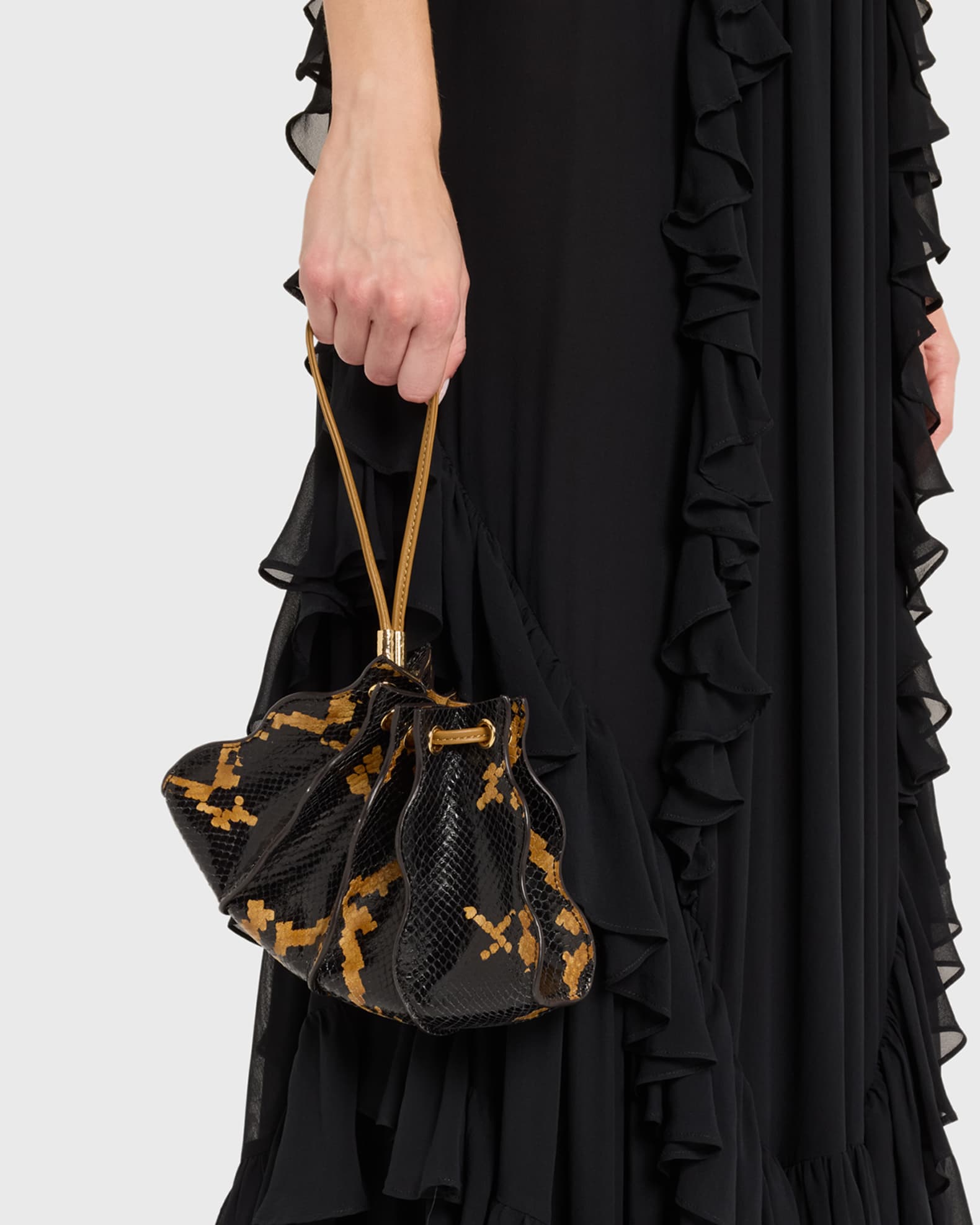 Adria Pleated Wave Snake-Print Wristlet 1