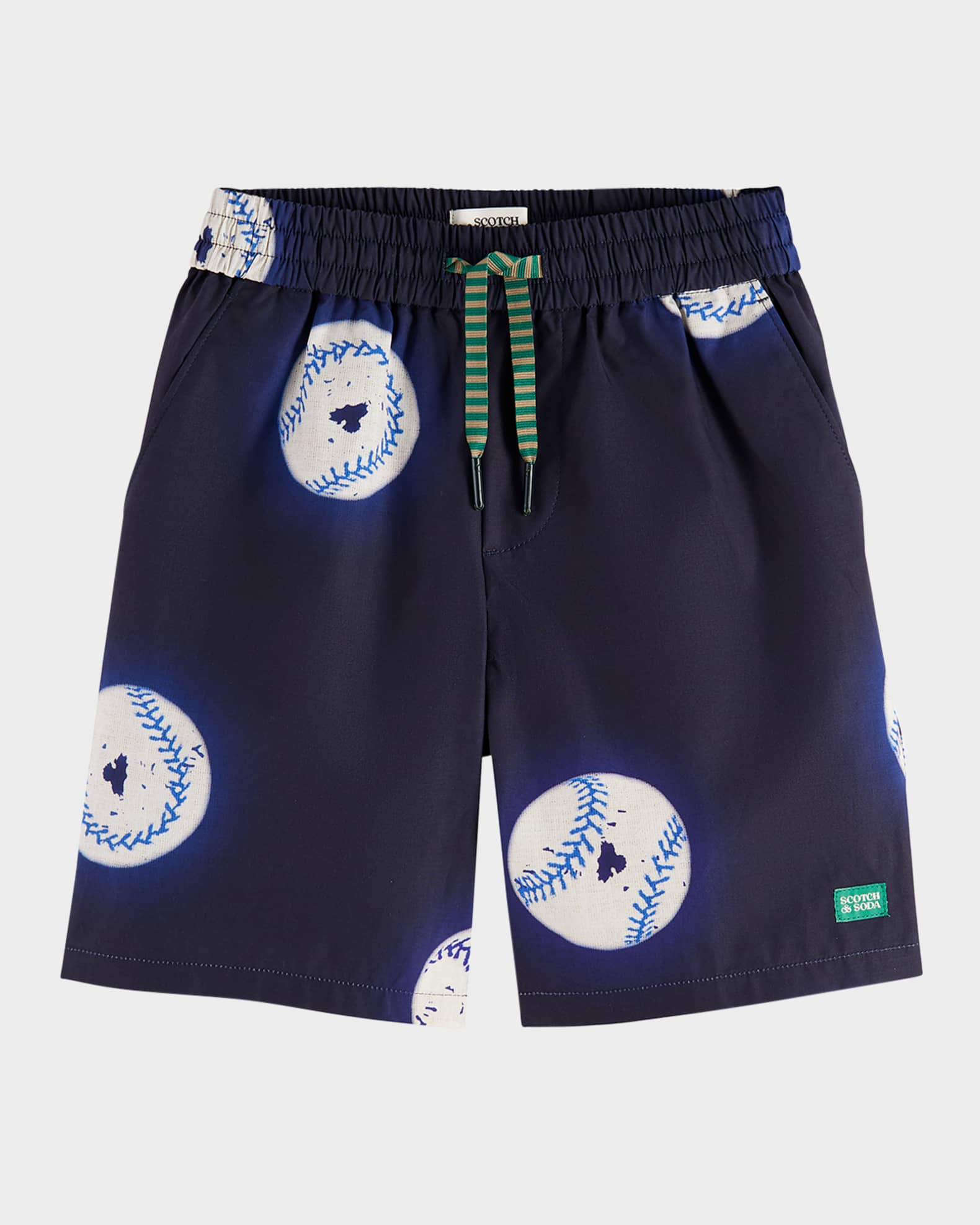 Boy's Baseball-Print Swim Shorts, Size 4-12 0