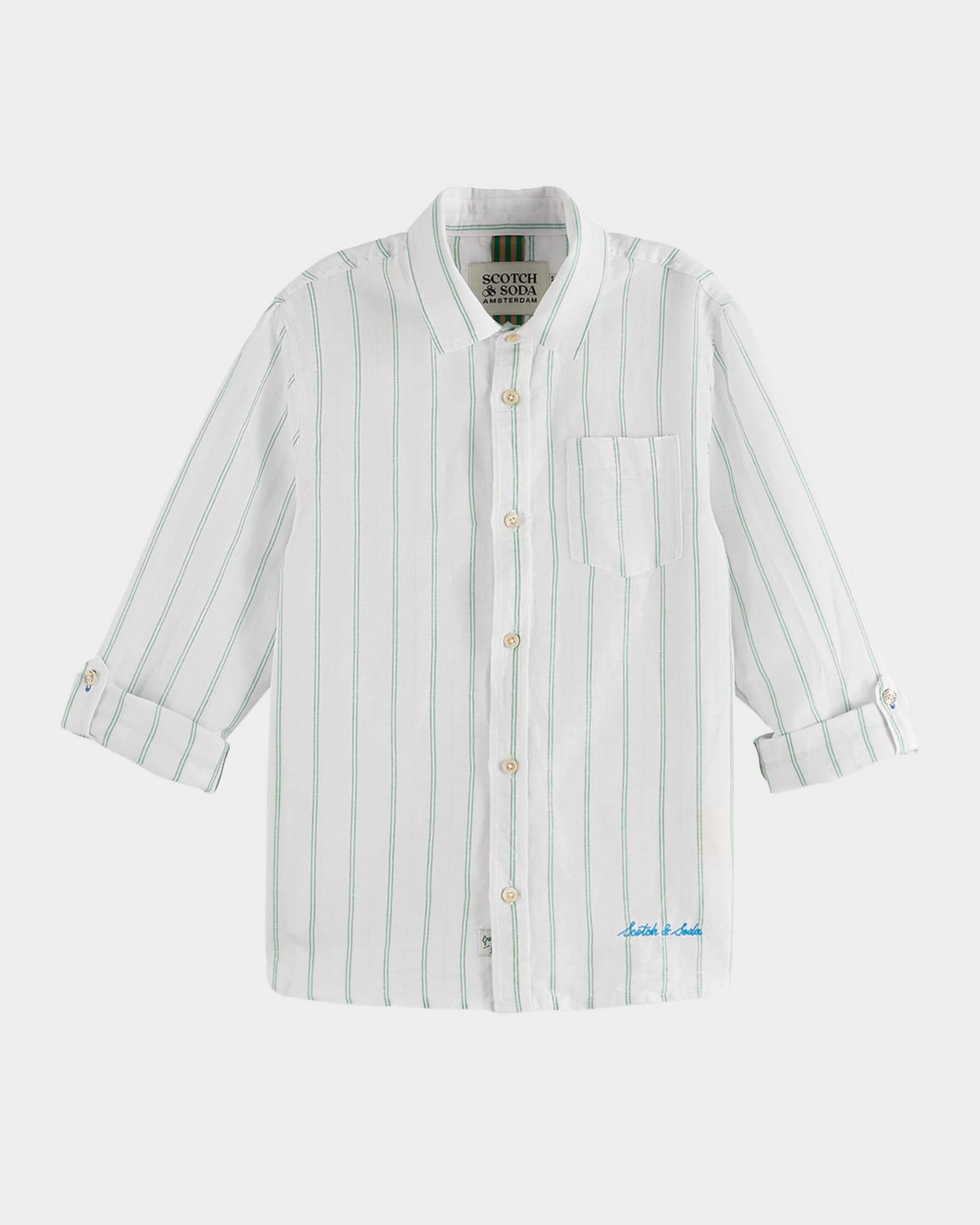 Boy's Yarn-Dyed Cotton Linen Button-Front Shirt, Size 4-12 0
