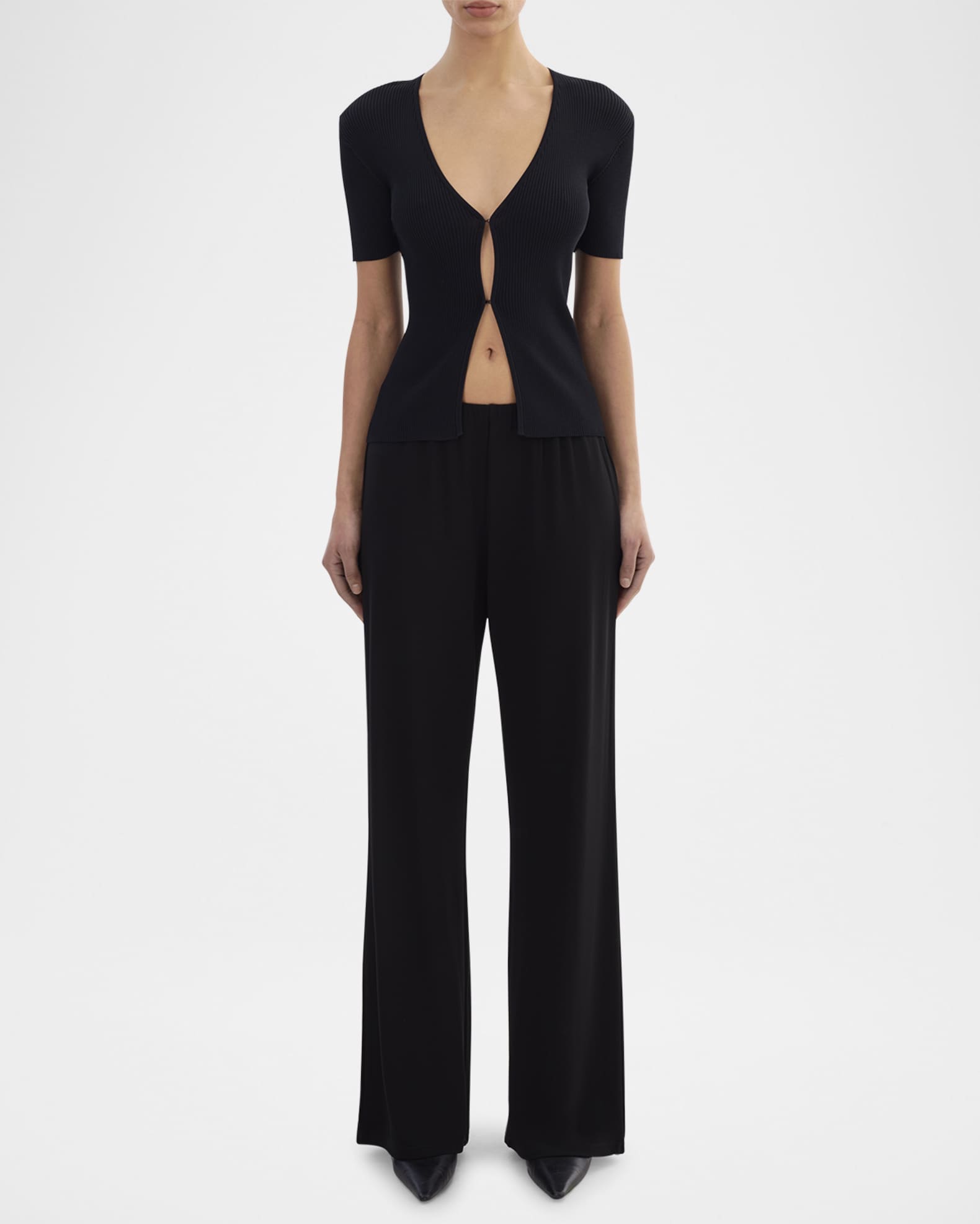 Aurelie Open-Front Ribbed Knit Top 1