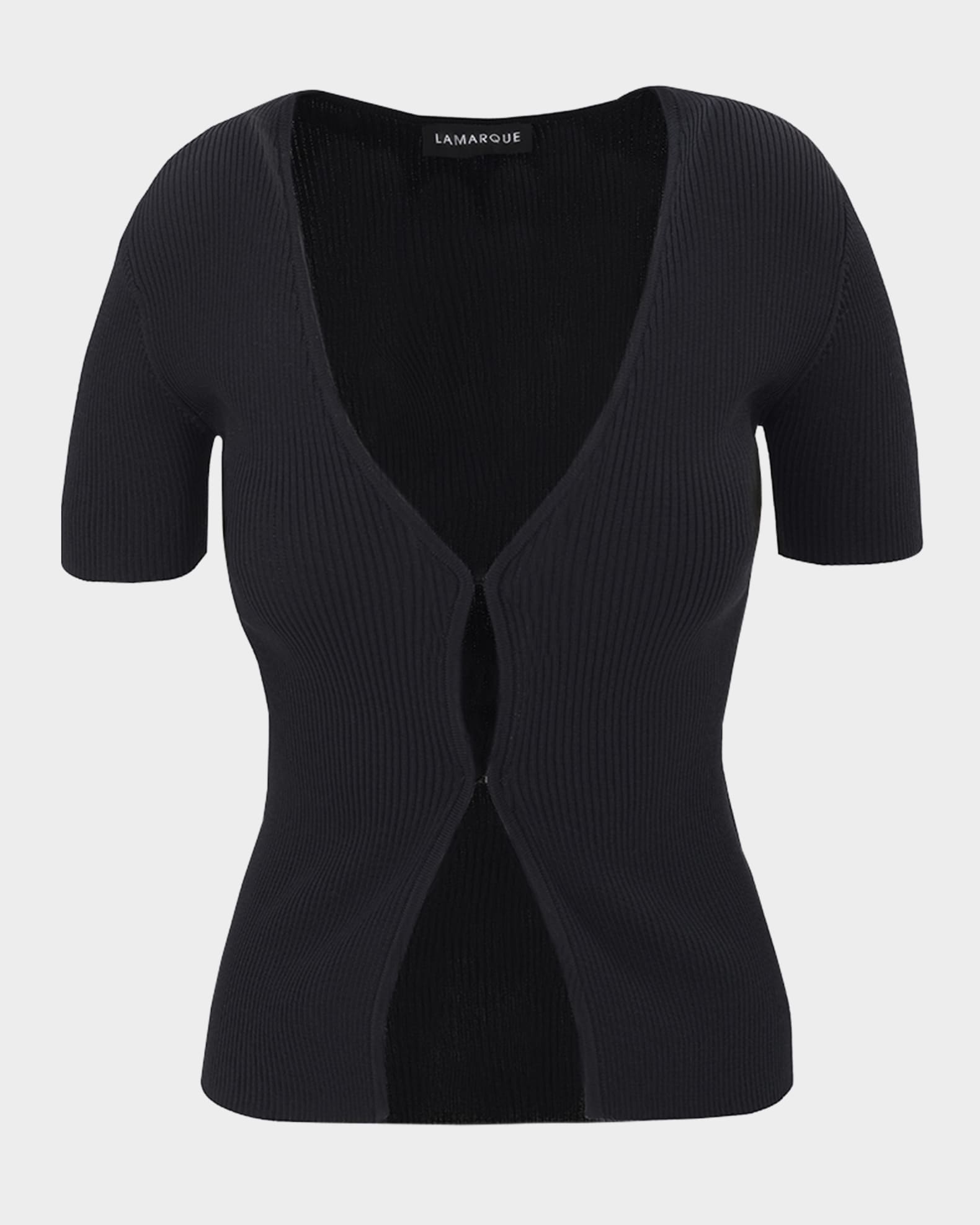 Aurelie Open-Front Ribbed Knit Top 0