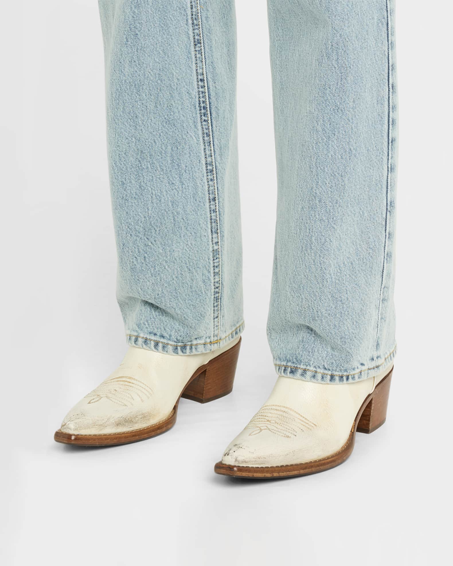 Distressed Calfskin Short Cowboy Boots 1