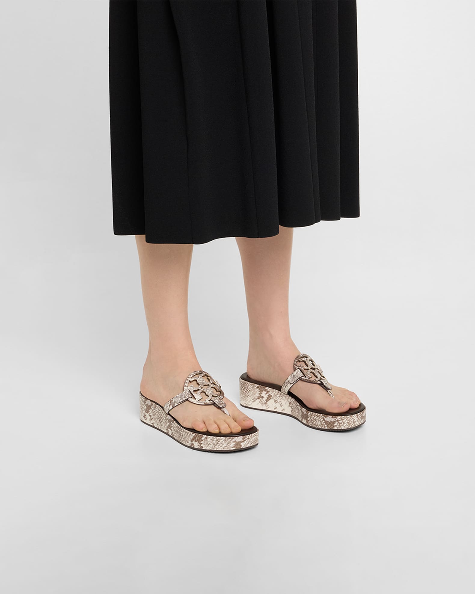 Miller Snake-Embossed Logo Wedge Thong Sandals 1