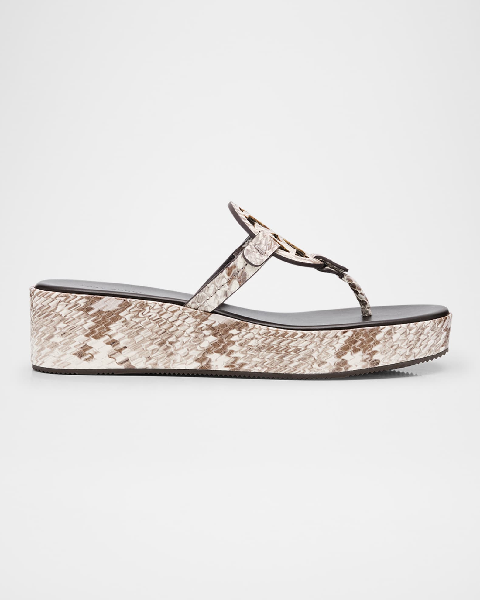 Miller Snake-Embossed Logo Wedge Thong Sandals 0