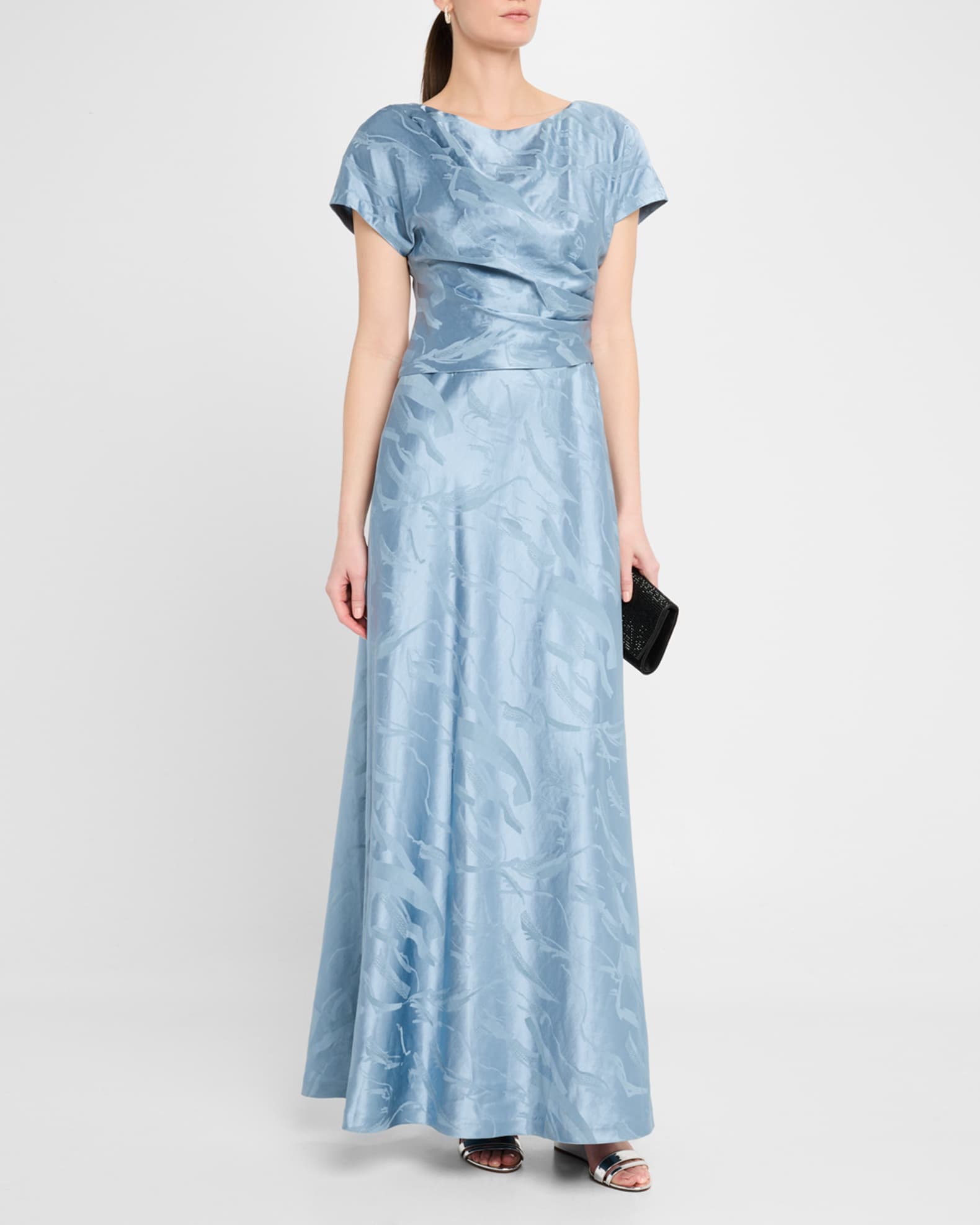 Pleated Dolman-Sleeve Jacquard Gown 1